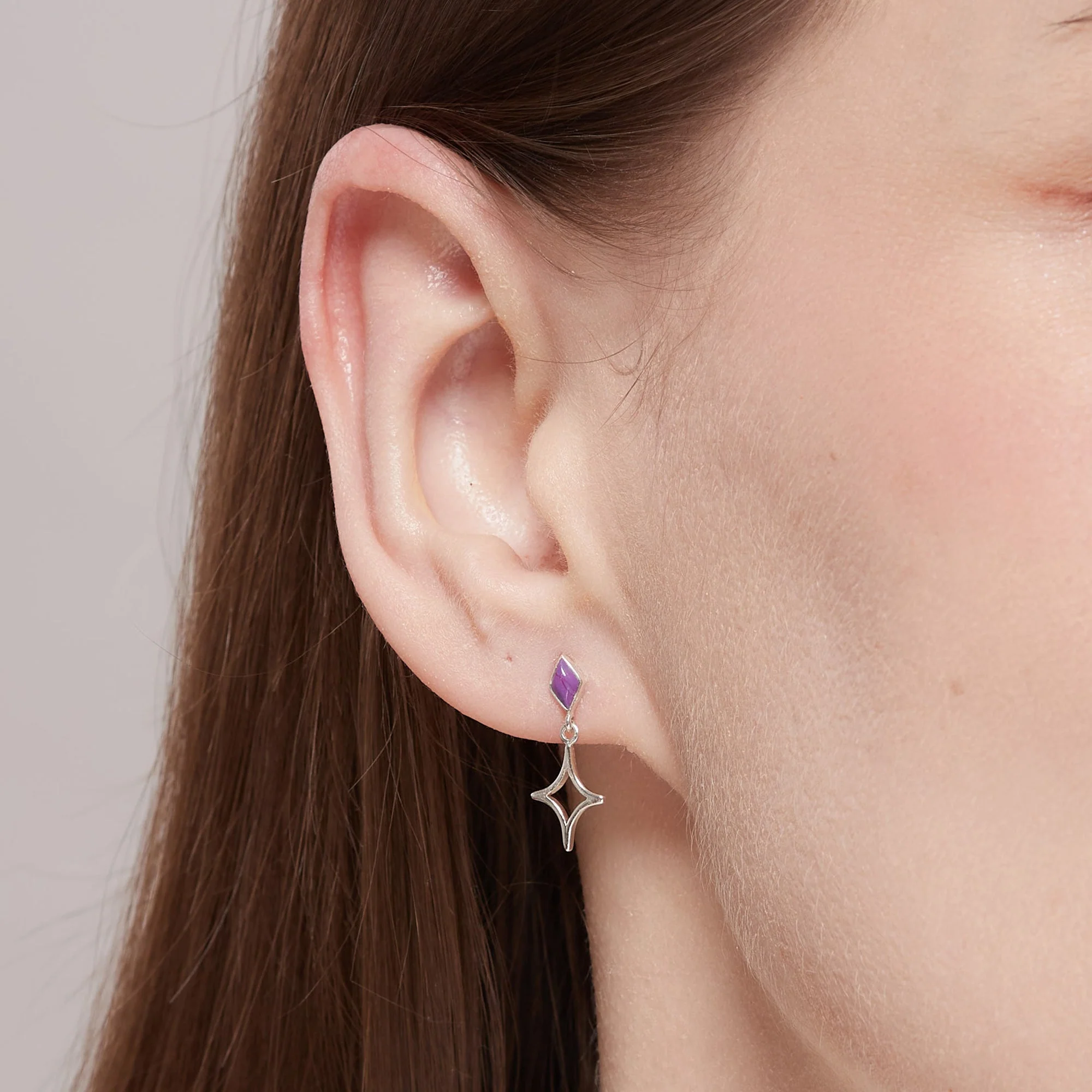 North Star Earrings with Purple Turquoise - Image 2