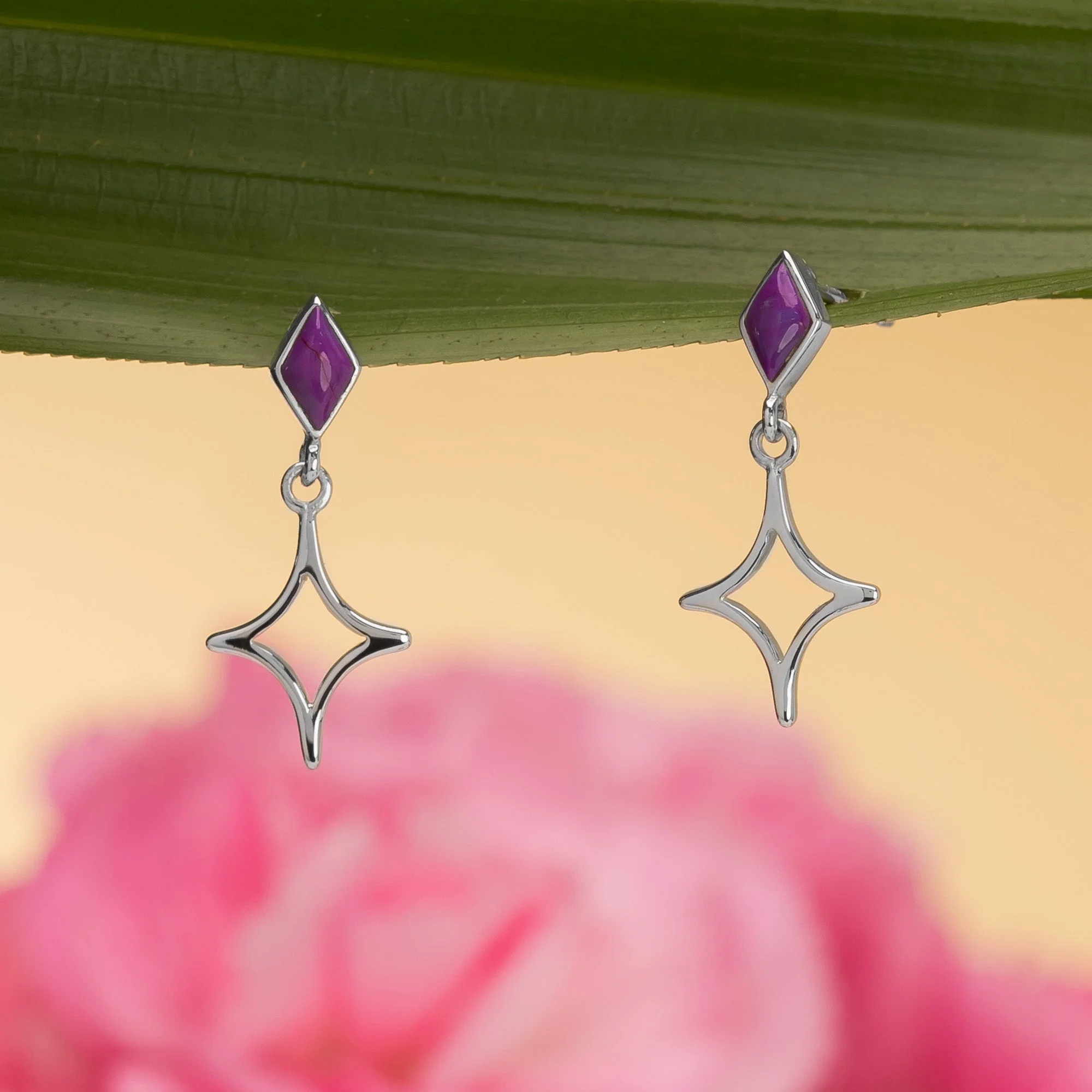 North Star Earrings with Purple Turquoise - Image 3