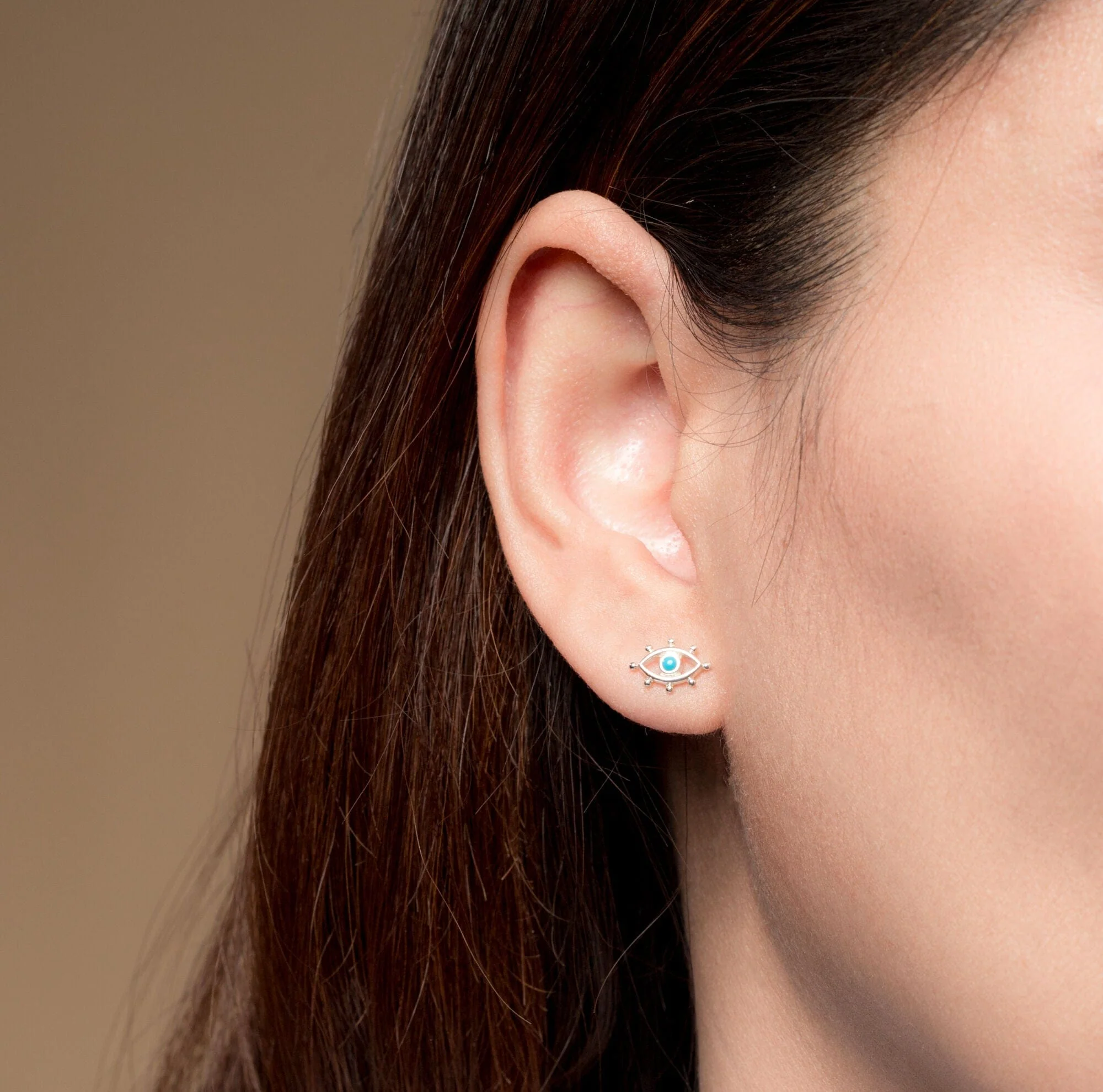 Open Evil Eye Studs with Turquoise - Image 2
