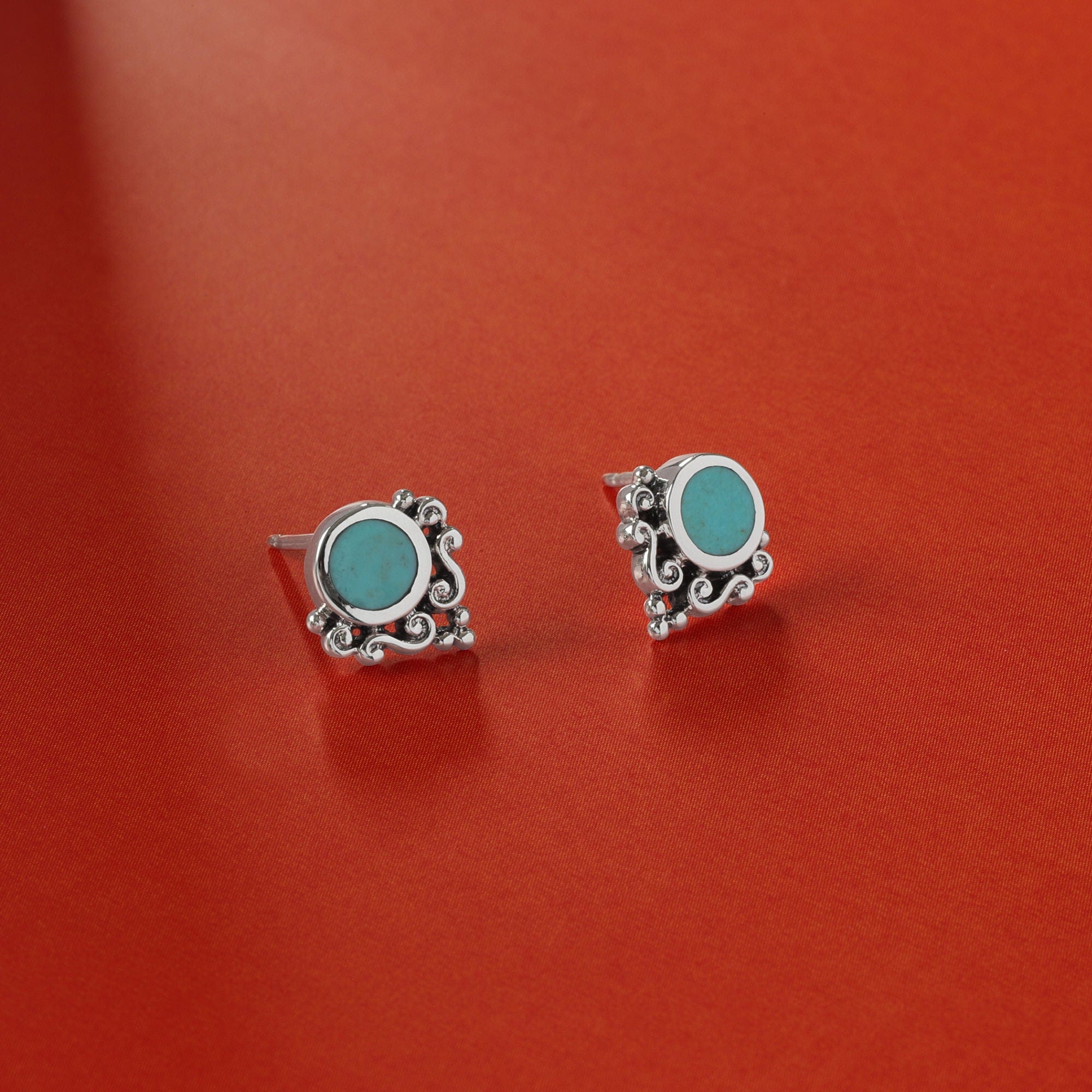 Ornate Bohemian Stud Earrings with Stone - Image 3