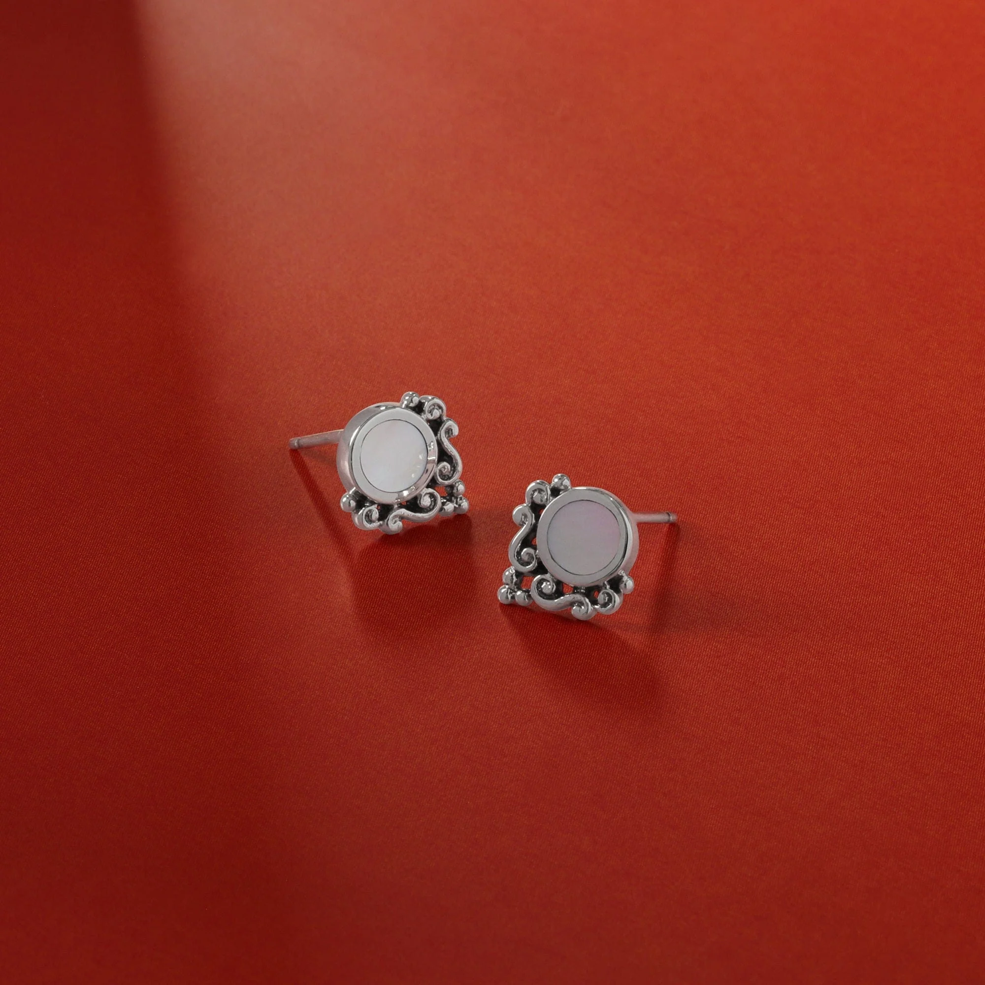 Ornate Bohemian Stud Earrings with Stone - Image 6