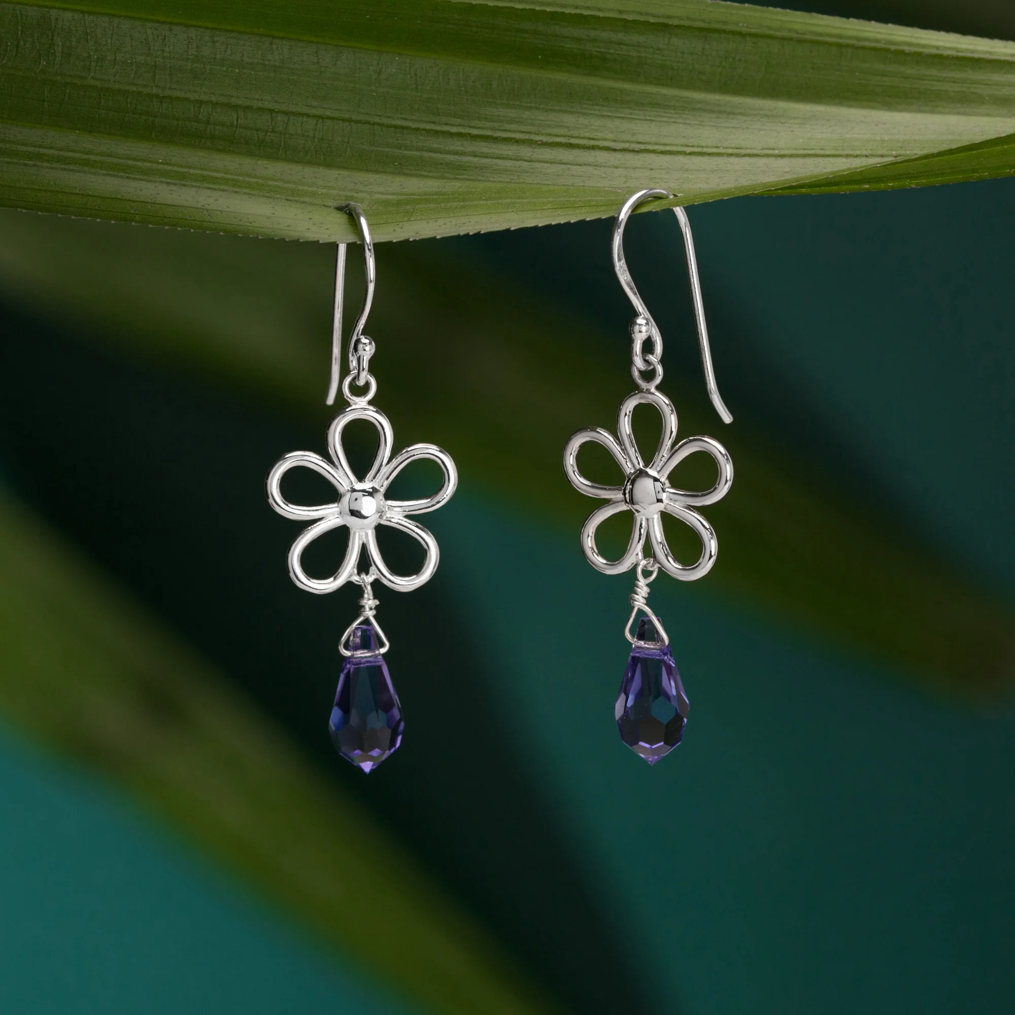 Outline Daisy Dangles with Lavender CZ - Image 3