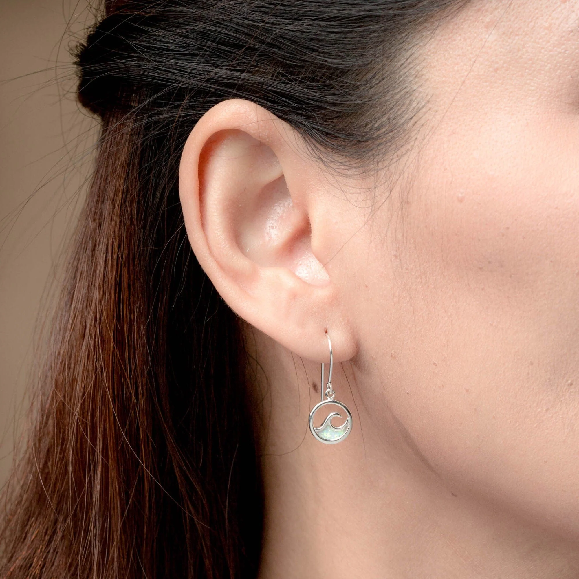Outline Ocean Wave Earrings with Stone - Image 2