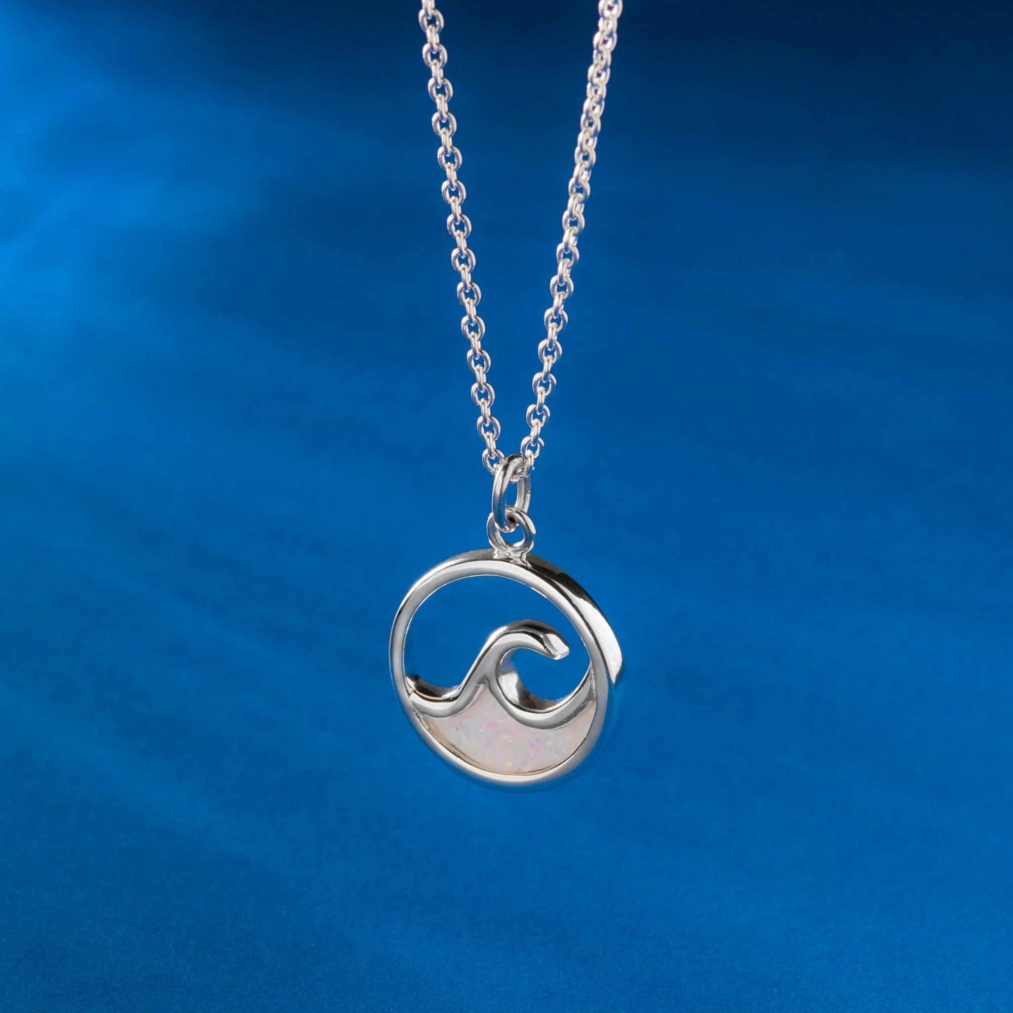 Outline Ocean Wave Necklace with Stone - Image 3