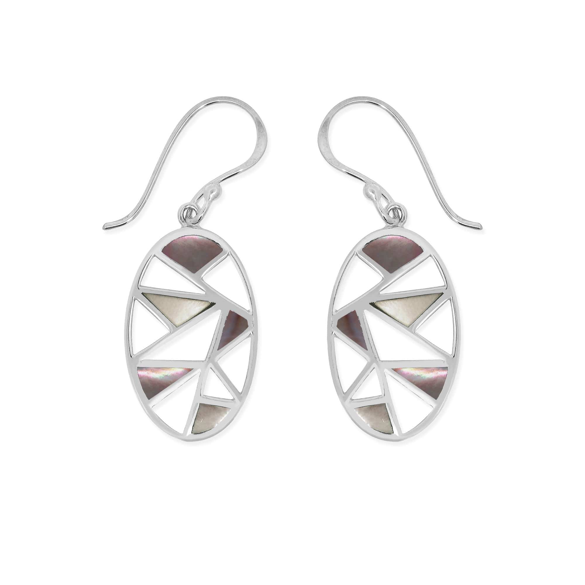 Oval Shaped 2-Stone Mosaic Dangle Earrings