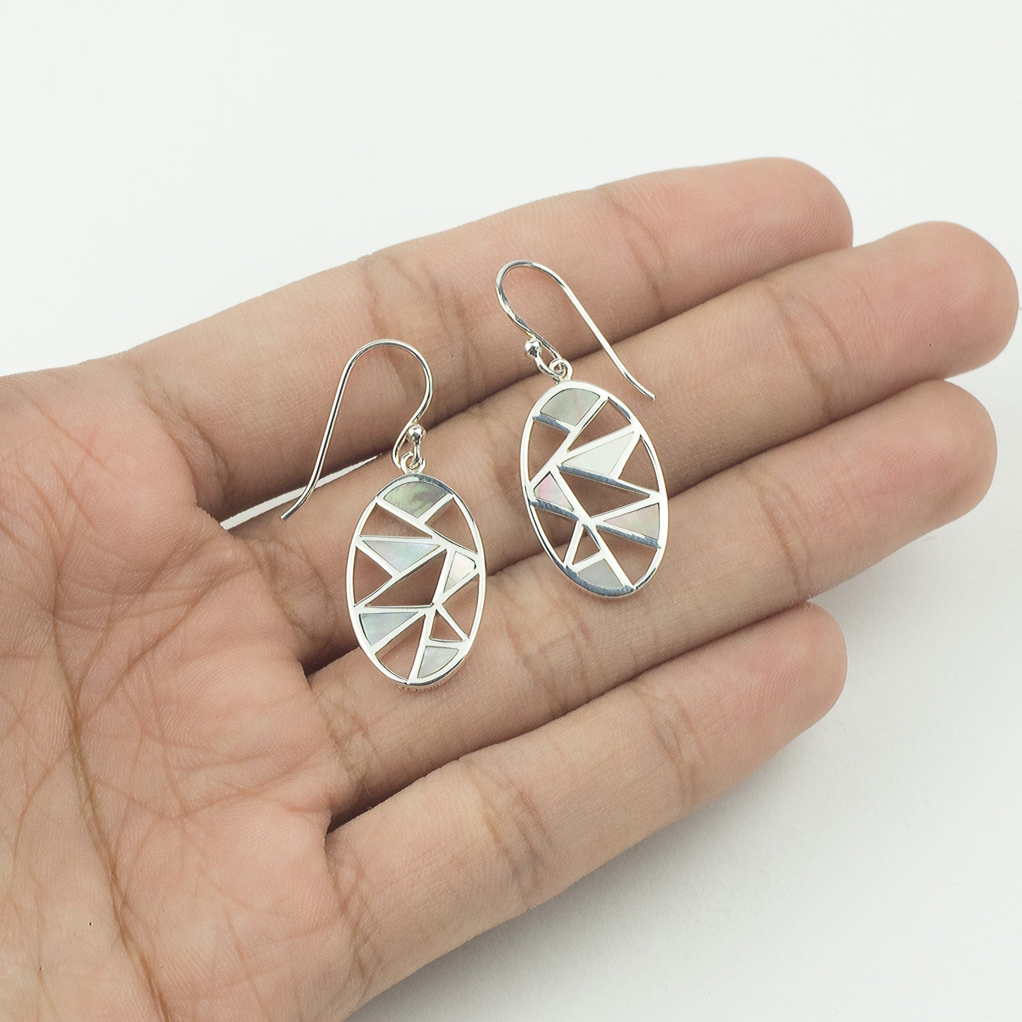 Oval Shaped 2-Stone Mosaic Dangle Earrings - Image 2
