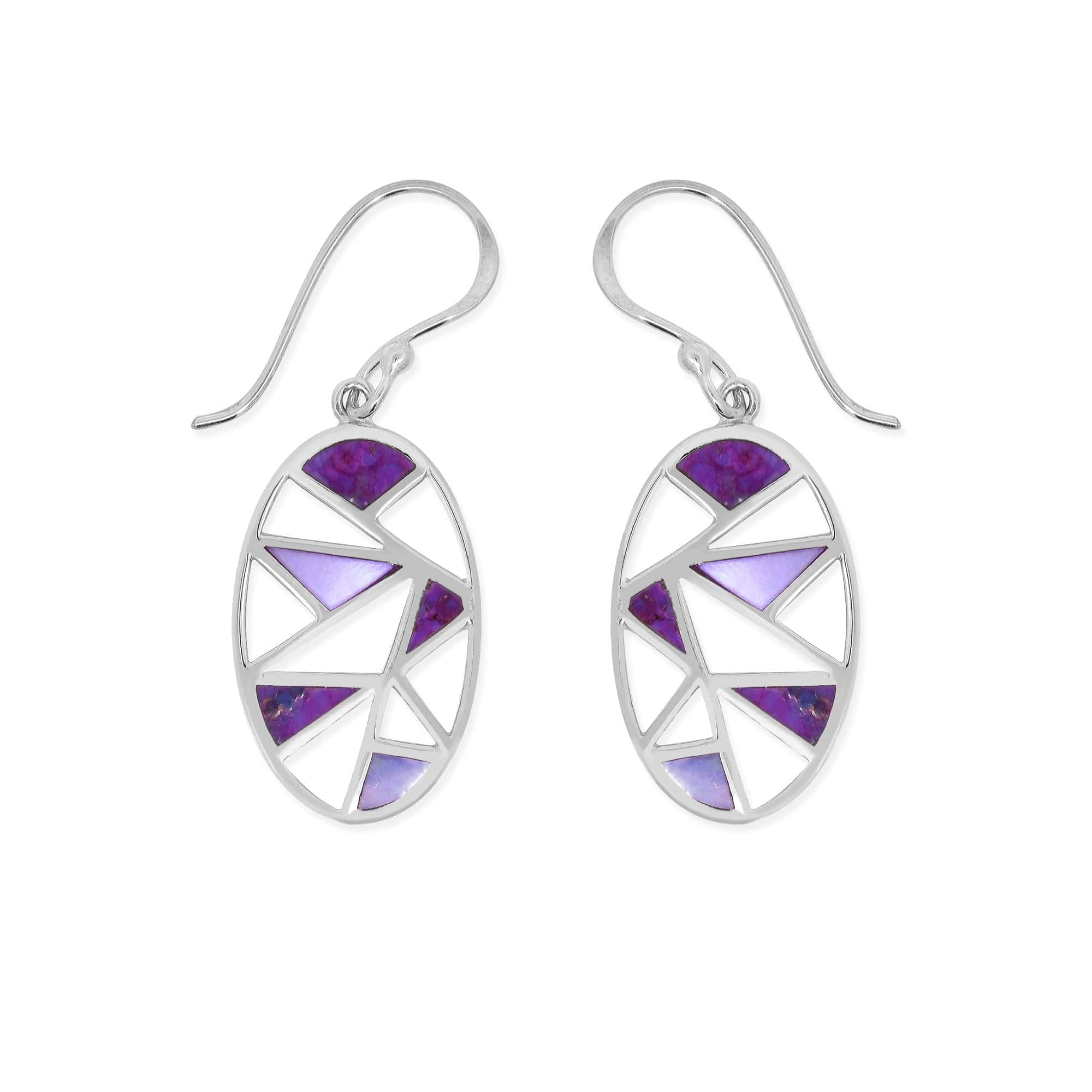 Oval Shaped 2-Stone Mosaic Dangle Earrings - Image 3