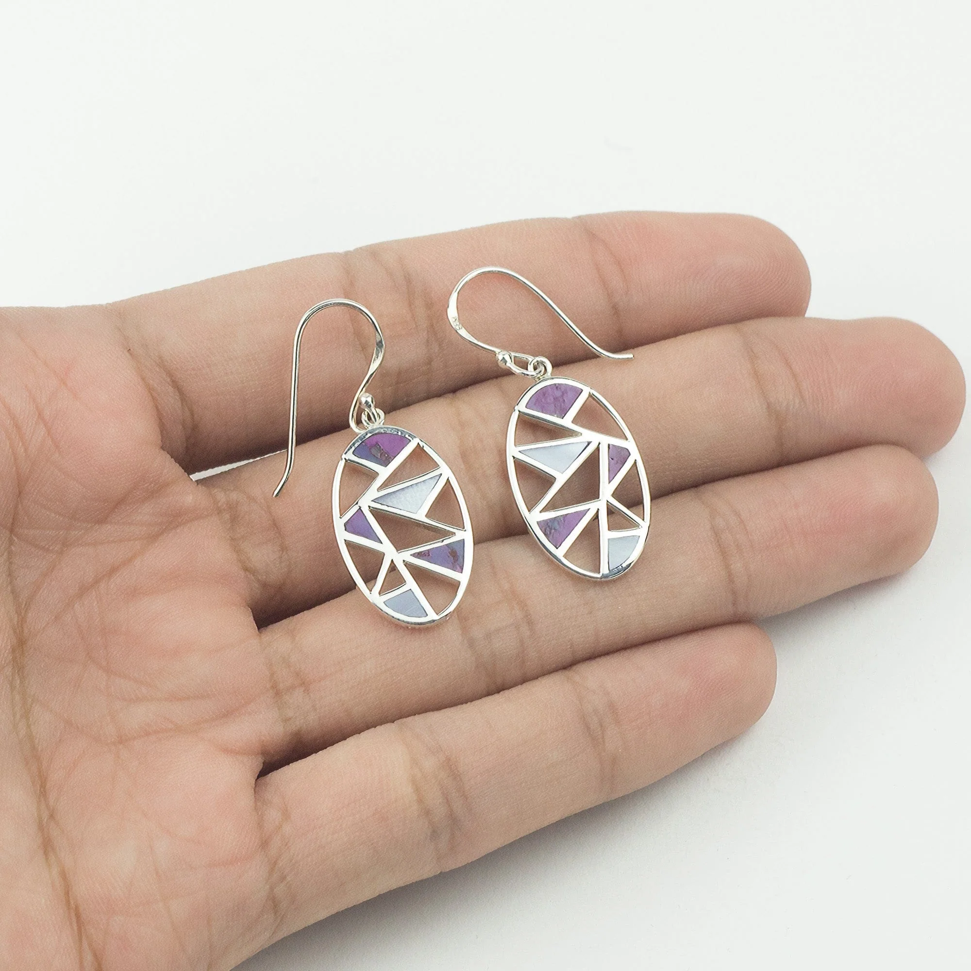 Oval Shaped 2-Stone Mosaic Dangle Earrings - Image 4