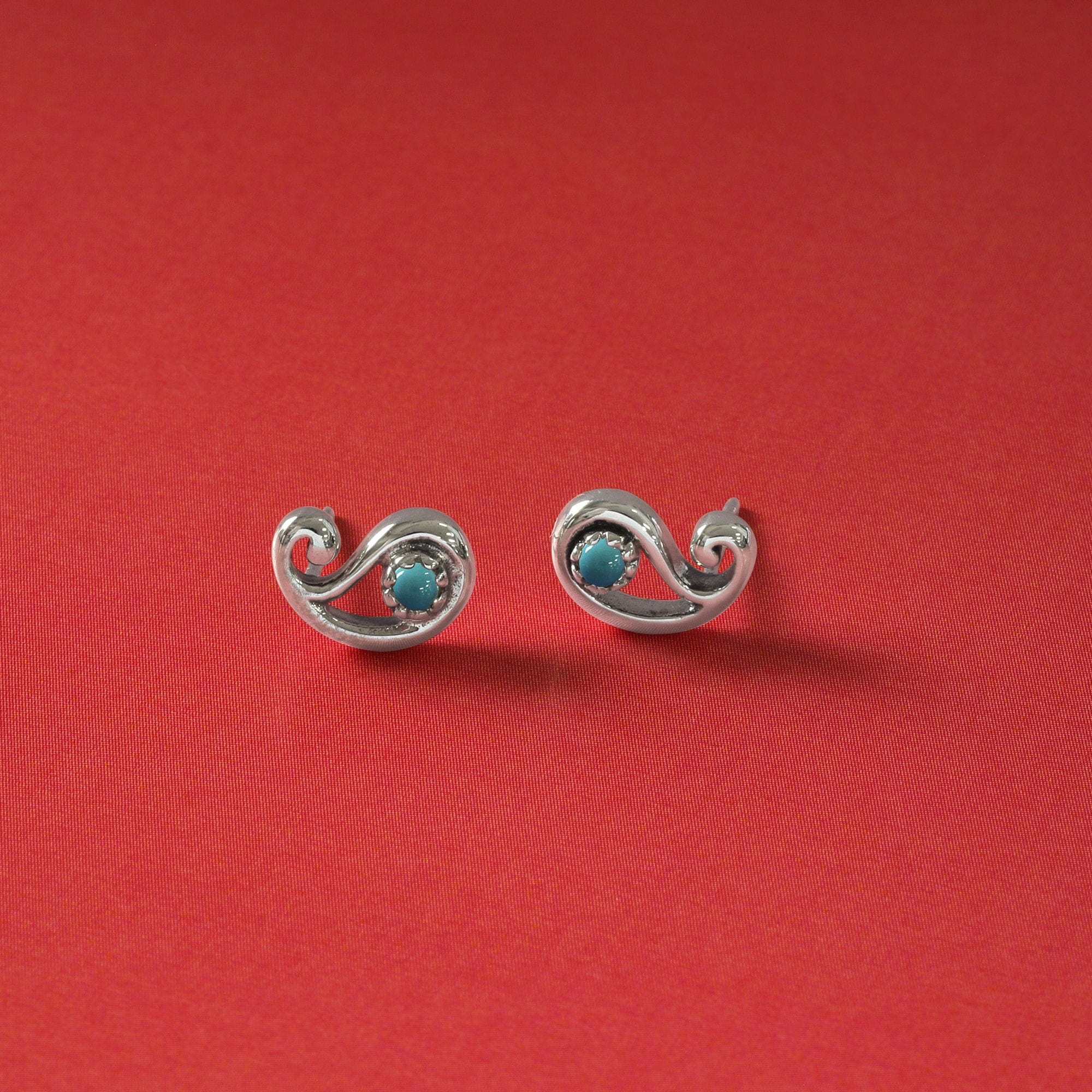 Paisley Bohemian Stud Earrings with Stone - Image 3
