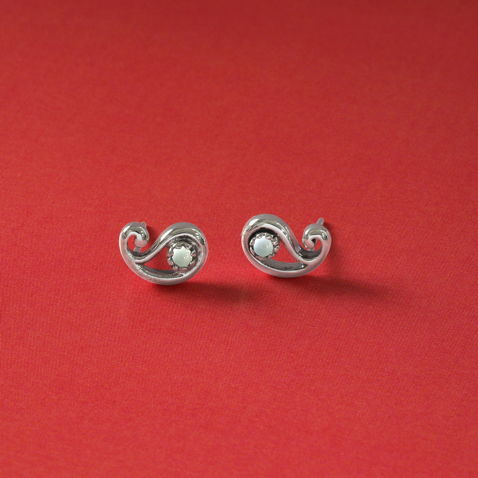 Paisley Bohemian Stud Earrings with Stone - Image 6