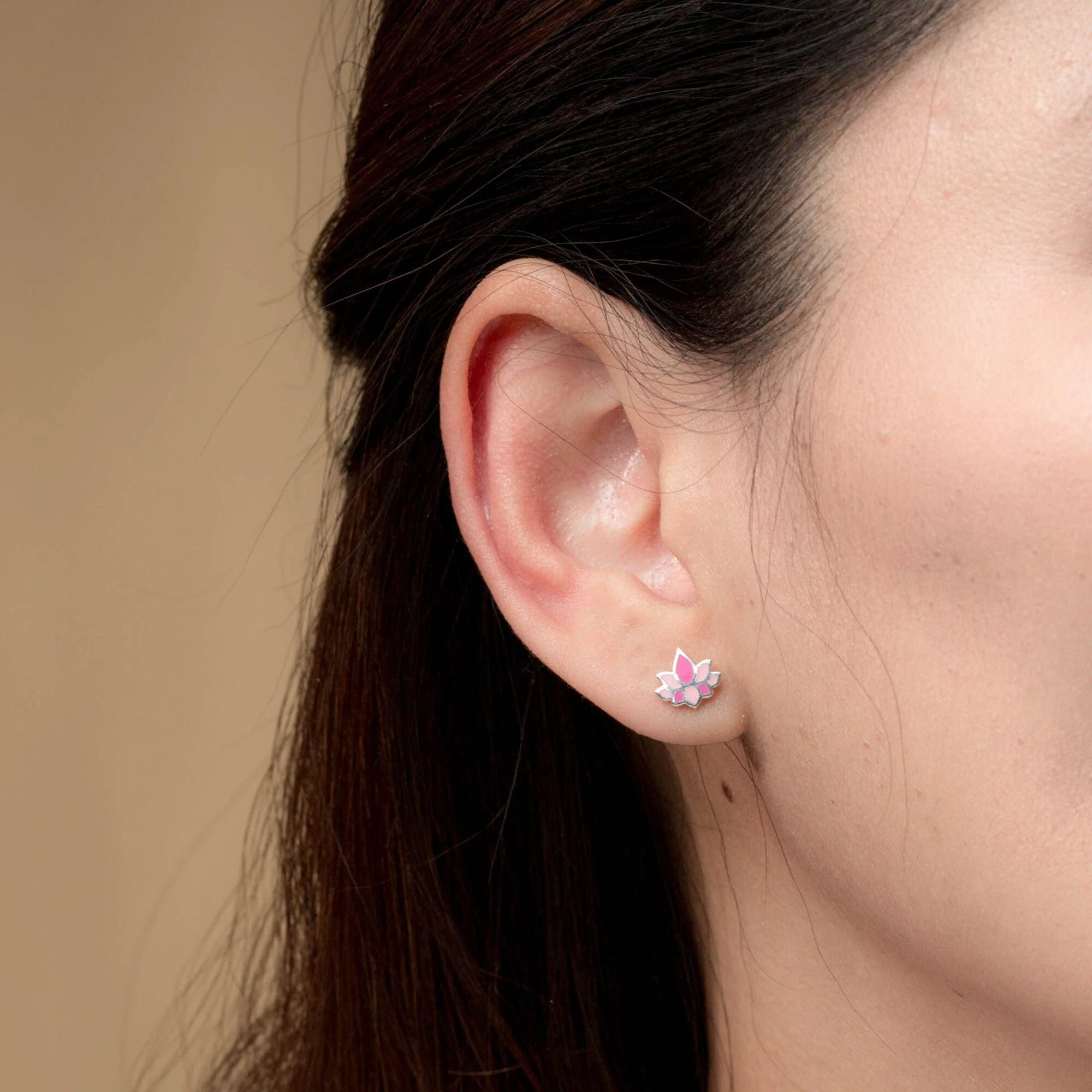 Pink Lotus Flower Earring Studs - Image 2