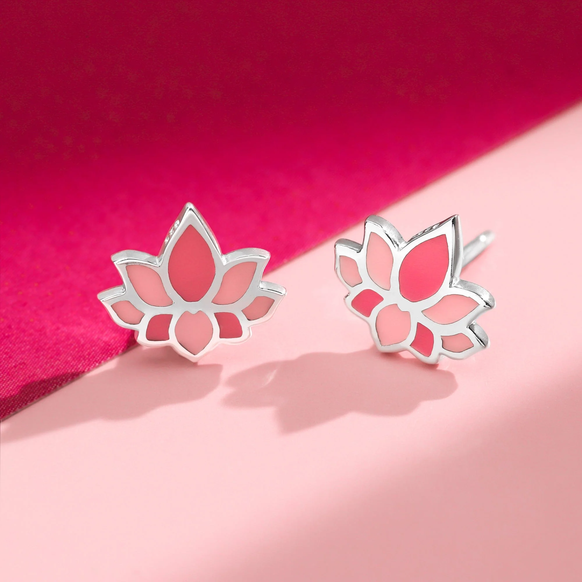 Pink Lotus Flower Earring Studs - Image 3
