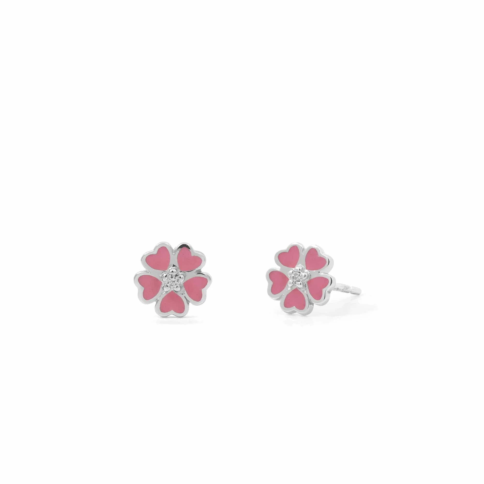 Pink Sakura Flower Earring Studs with Stone
