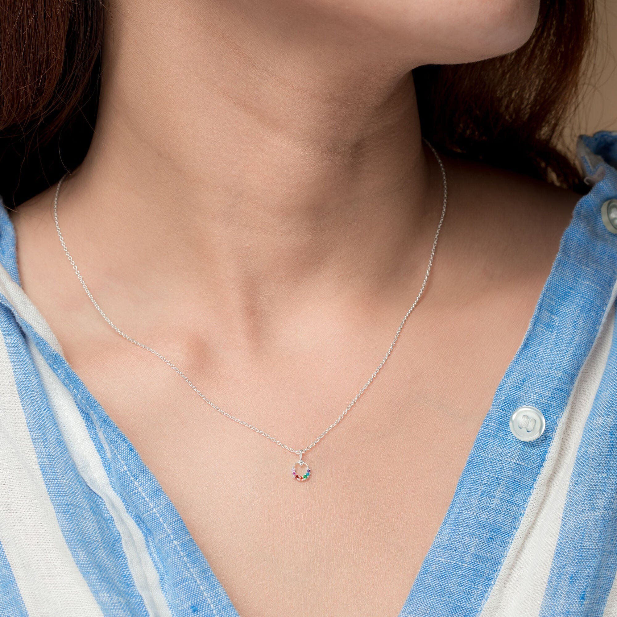 Rainbow Multi-Color Pendant Necklace - Image 2