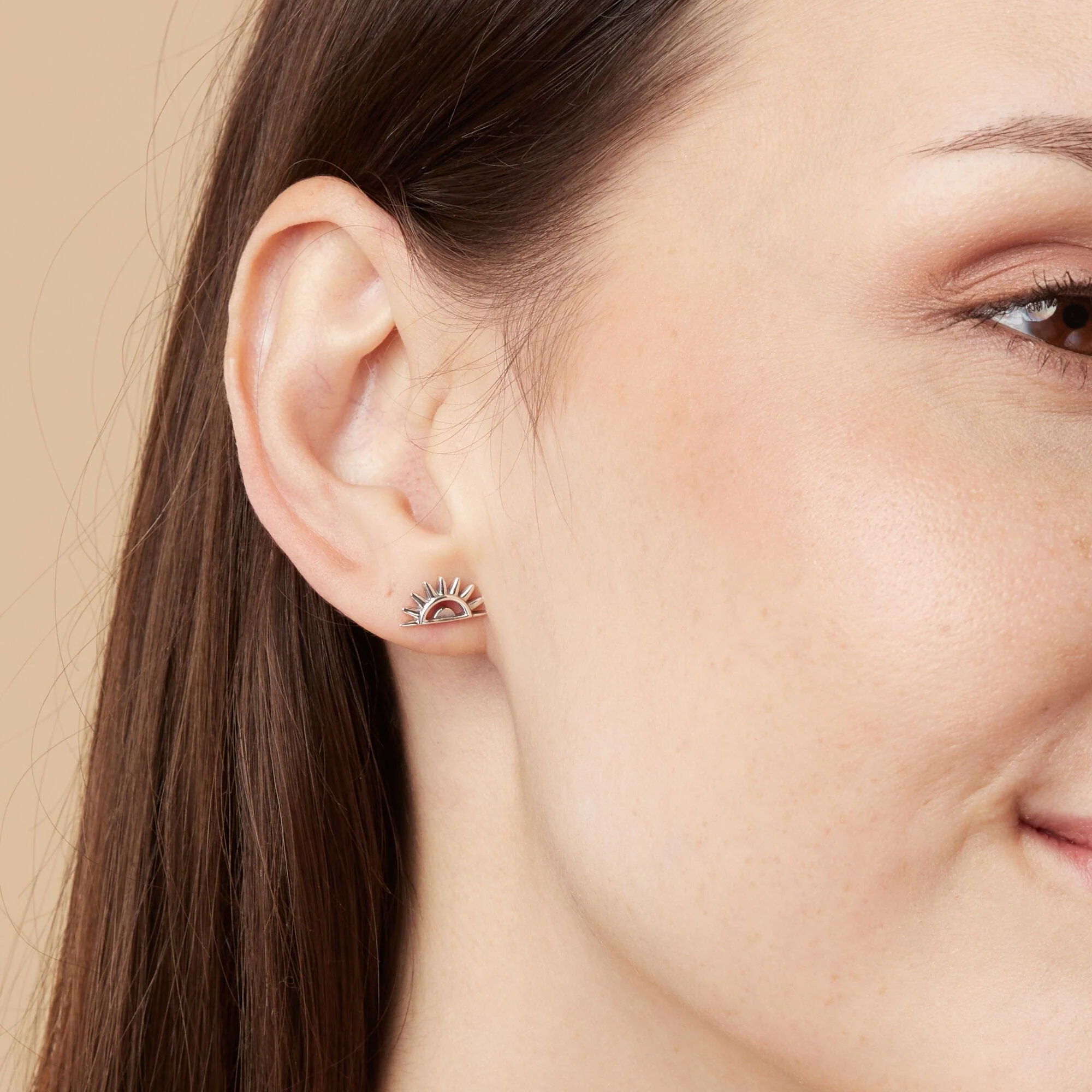 Semi Circle Bohemian Sun Stud Earrings - Image 2