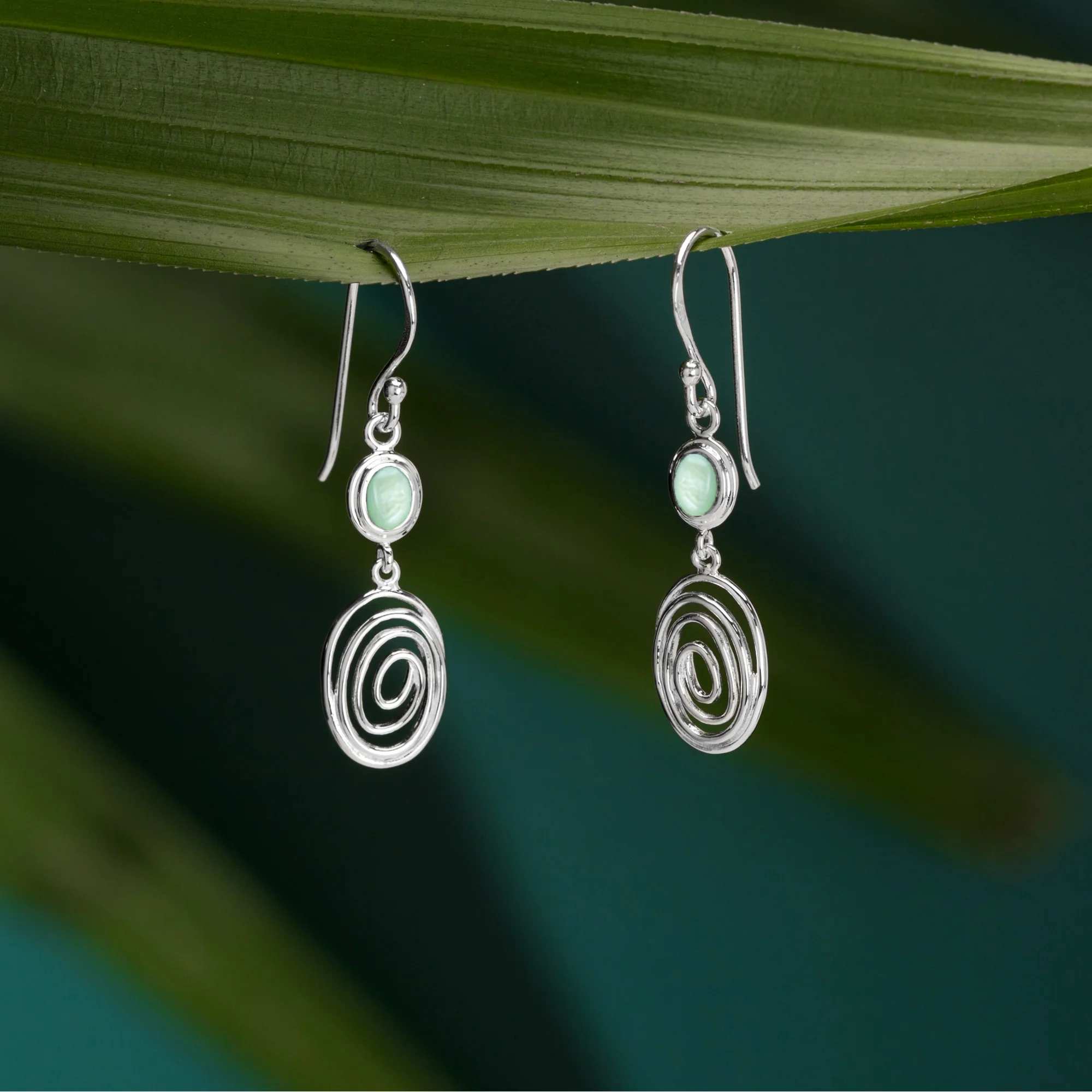 Serene Spiral Dangle Earrings with Stone - Image 4