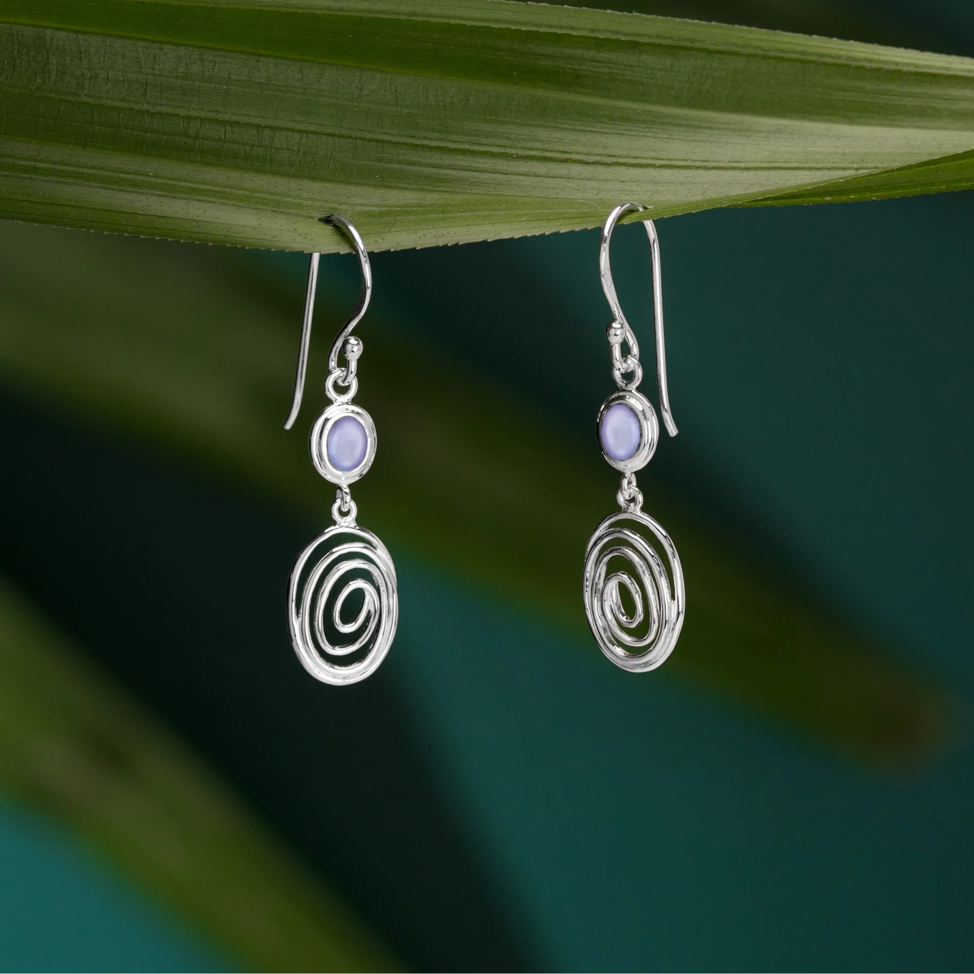 Serene Spiral Dangle Earrings with Stone - Image 6