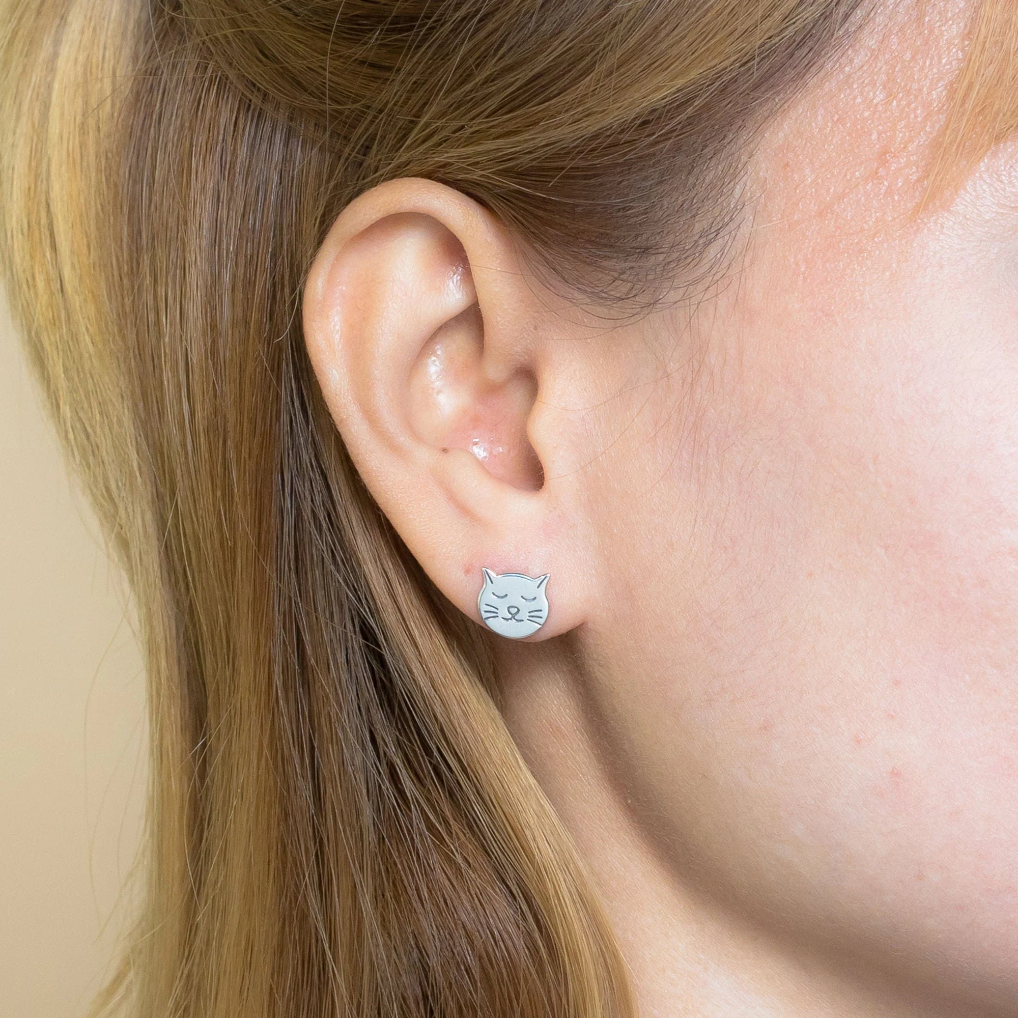 Sleepy Cat Stud Earrings - Image 2
