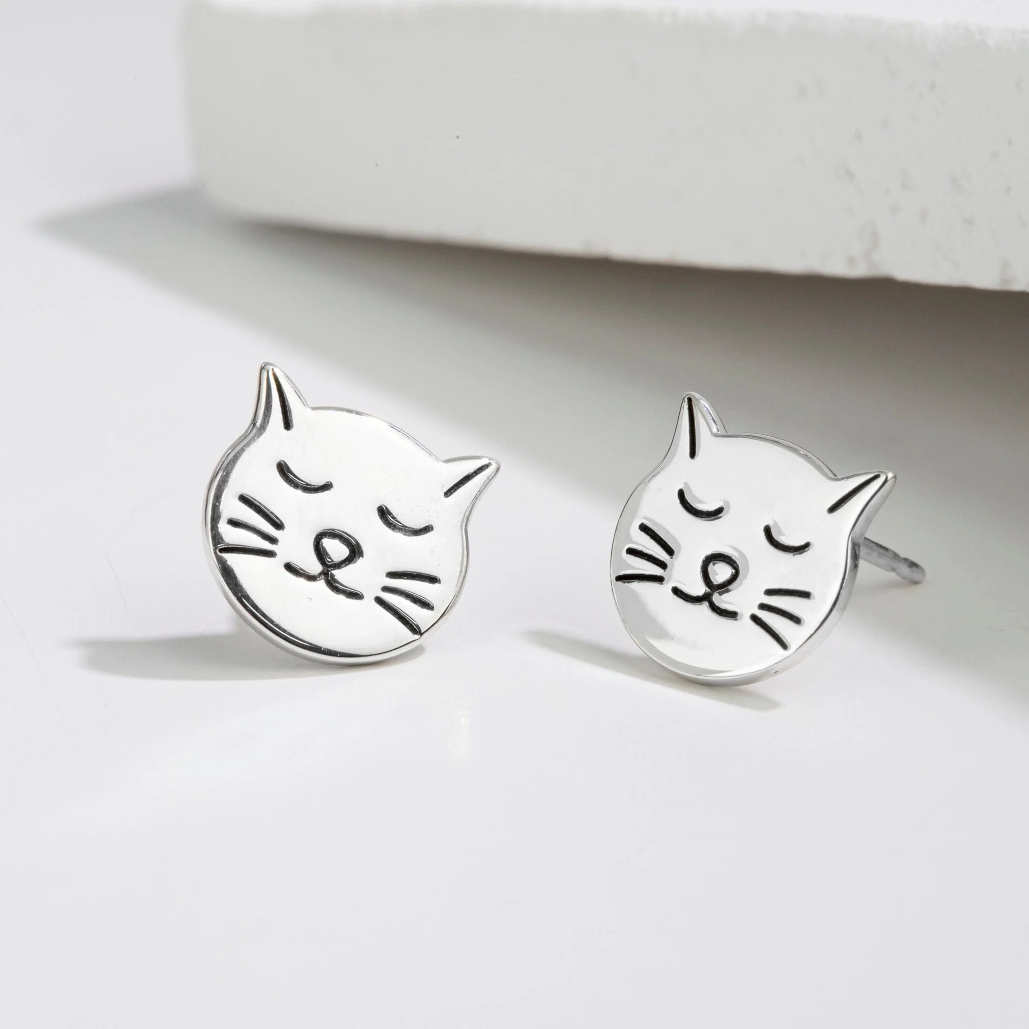 Sleepy Cat Stud Earrings - Image 3