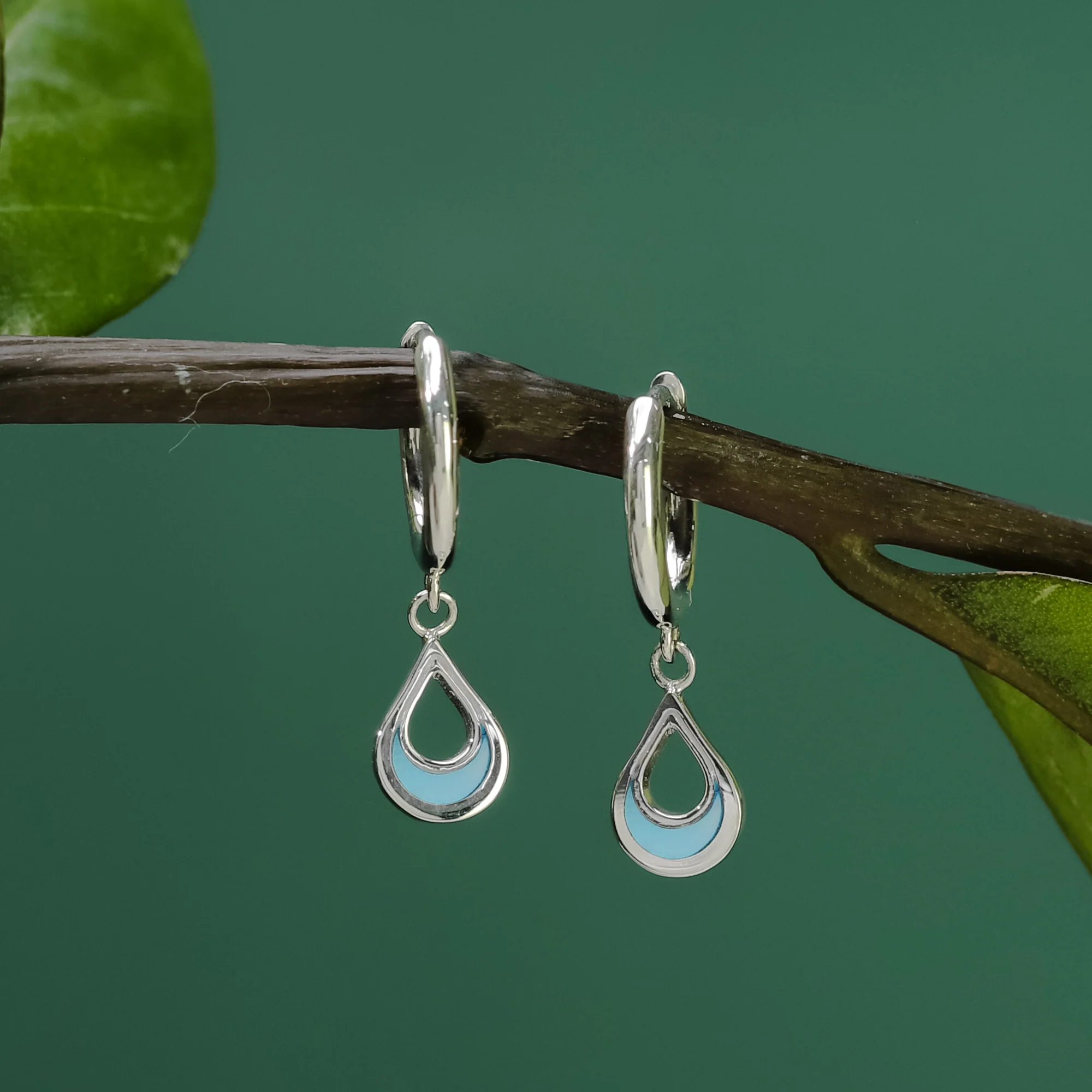 Teardrop Charm Huggie Hoops with Stone - Image 3