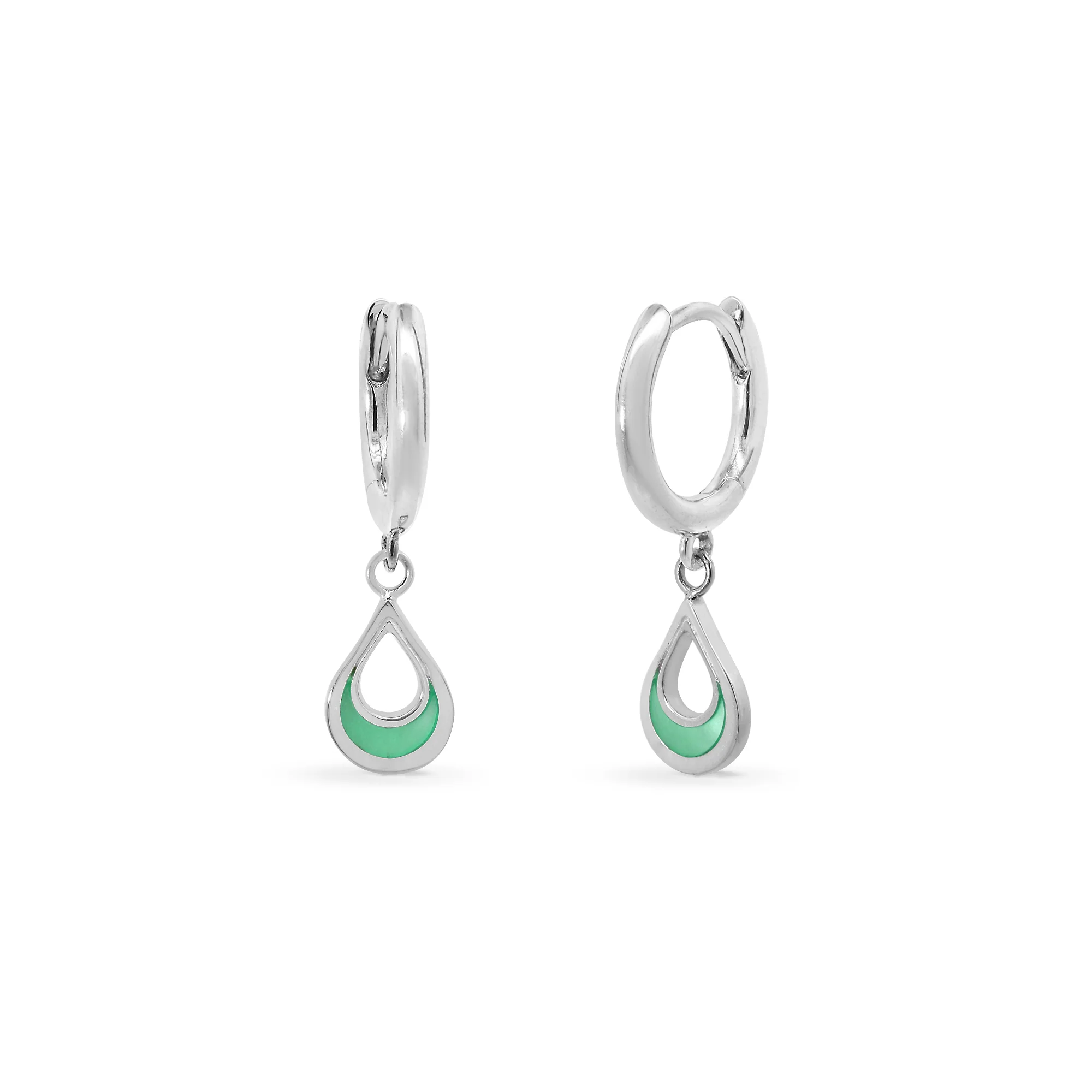Teardrop Charm Huggie Hoops with Stone - Image 4