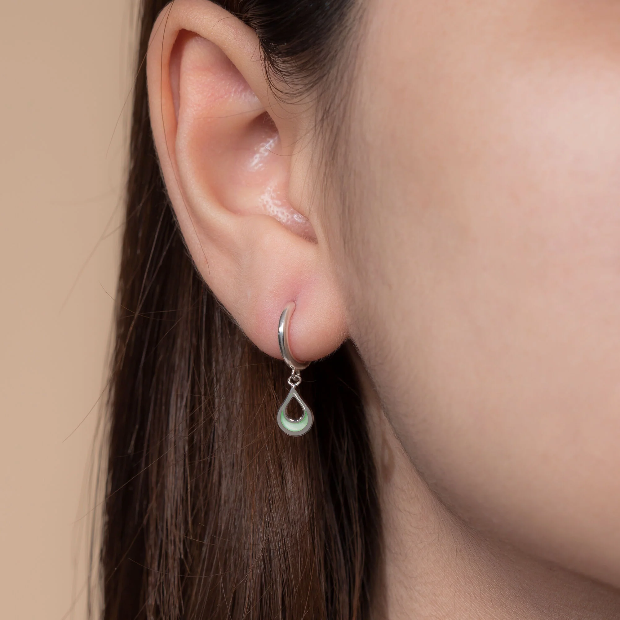 Teardrop Charm Huggie Hoops with Stone - Image 5