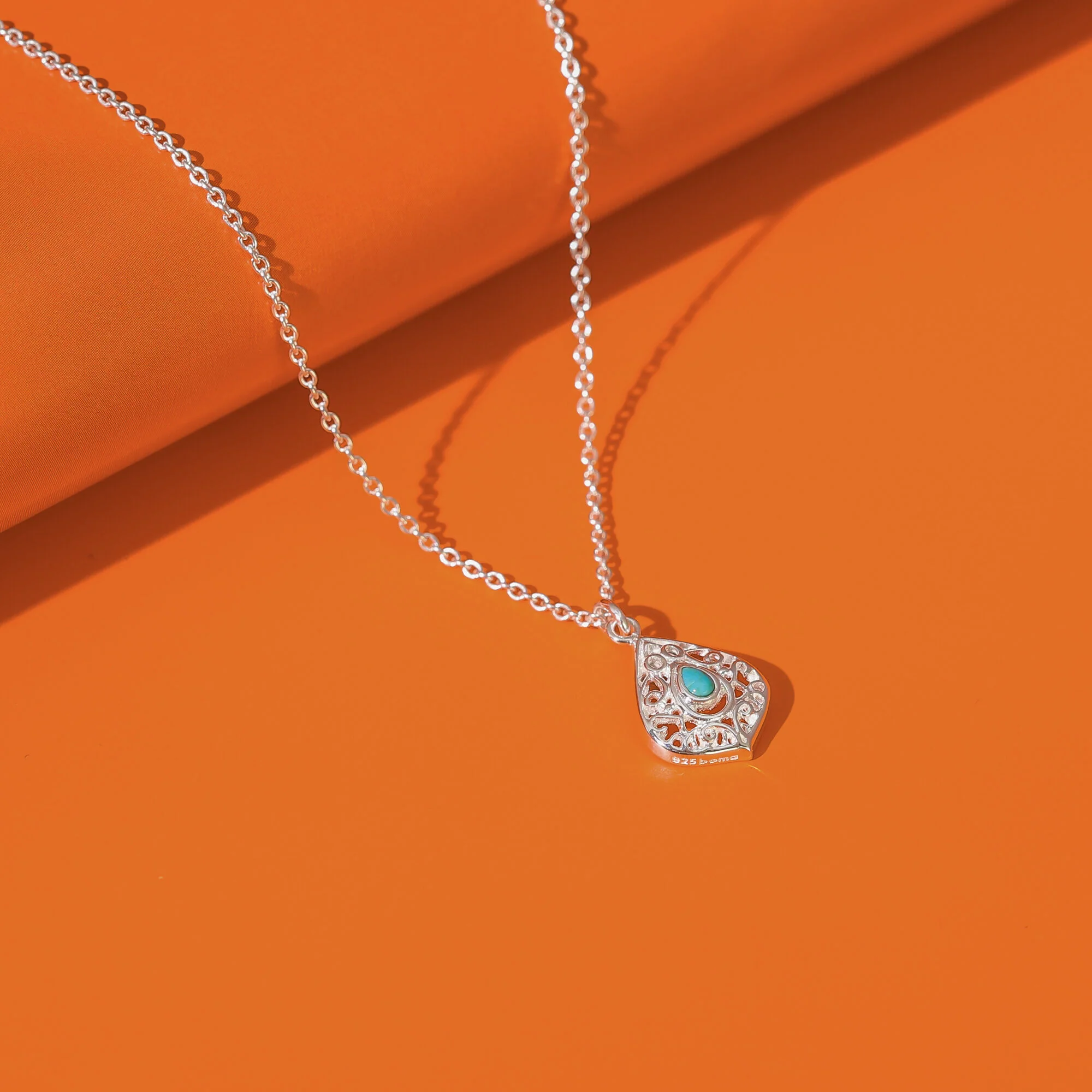 Teardrop Filigree Necklace with Turquoise - Image 3
