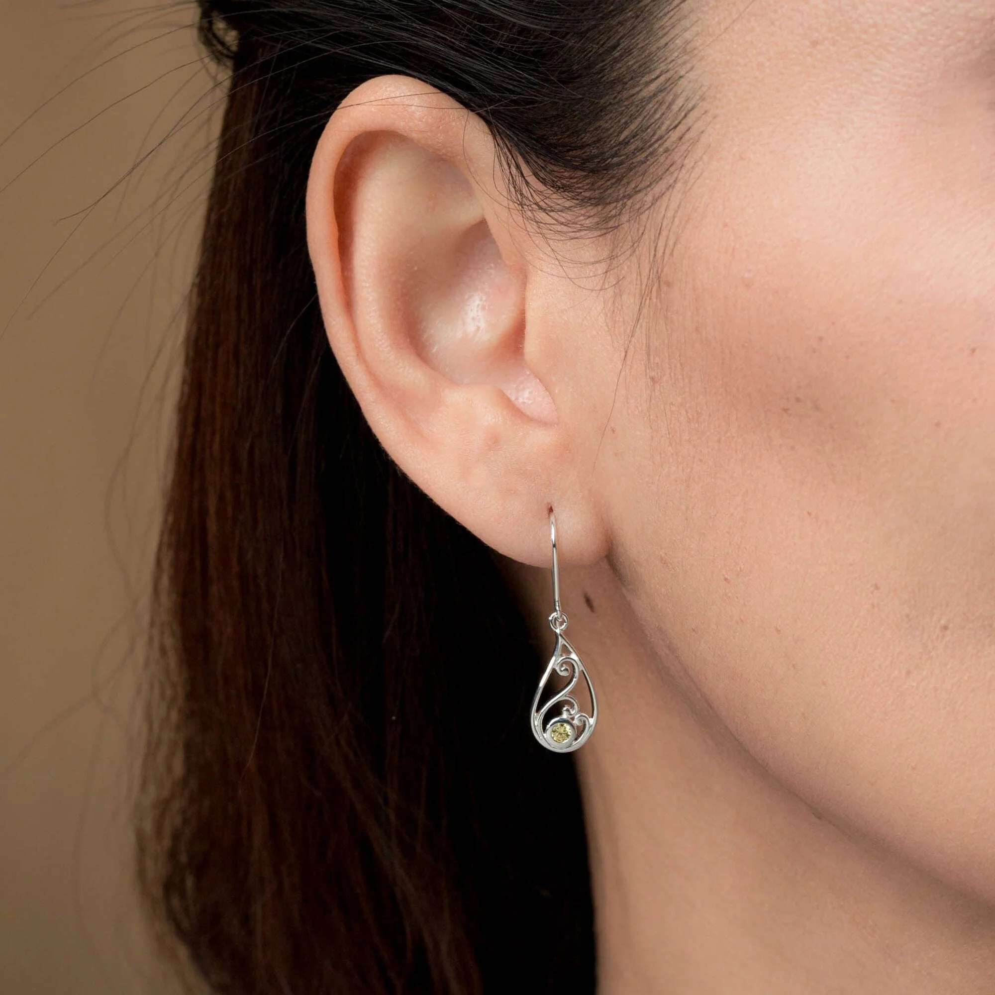 Teardrop Outline Gemstone Dangle Earring With Stone - Image 12