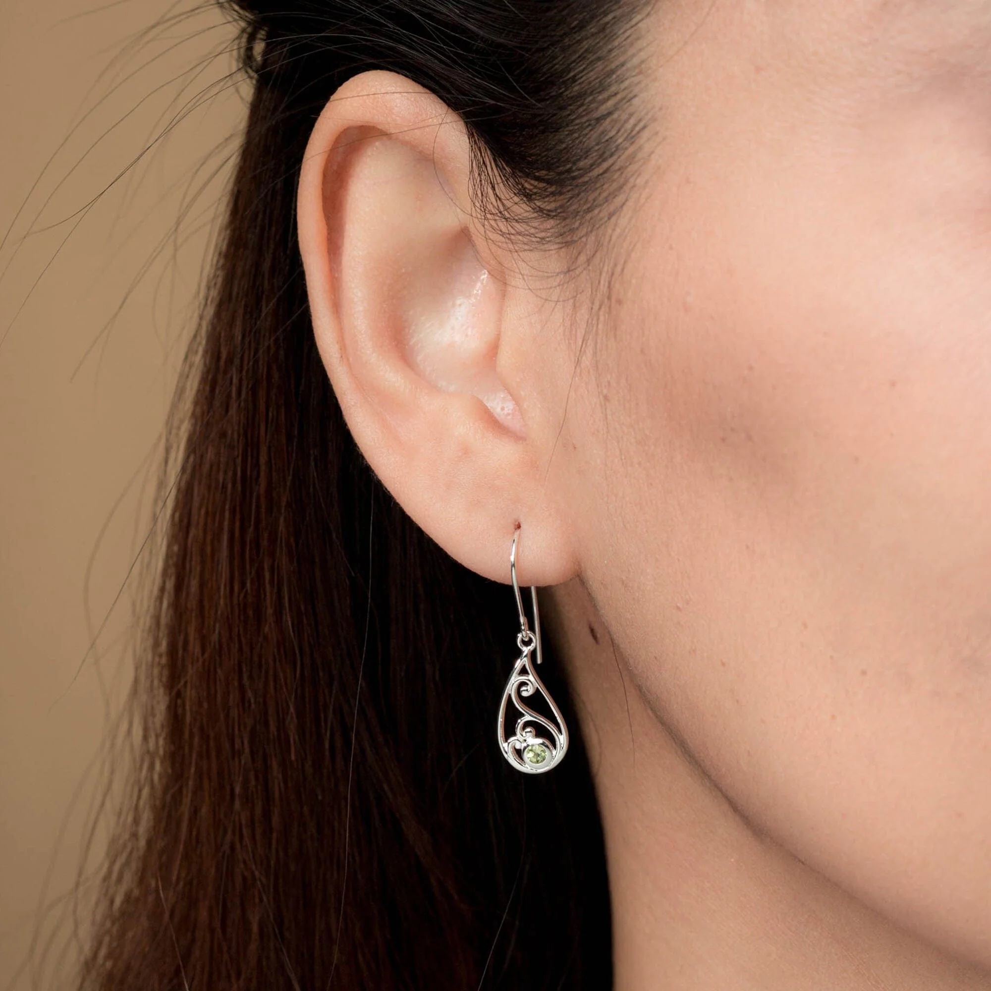 Teardrop Outline Gemstone Dangle Earring With Stone - Image 3
