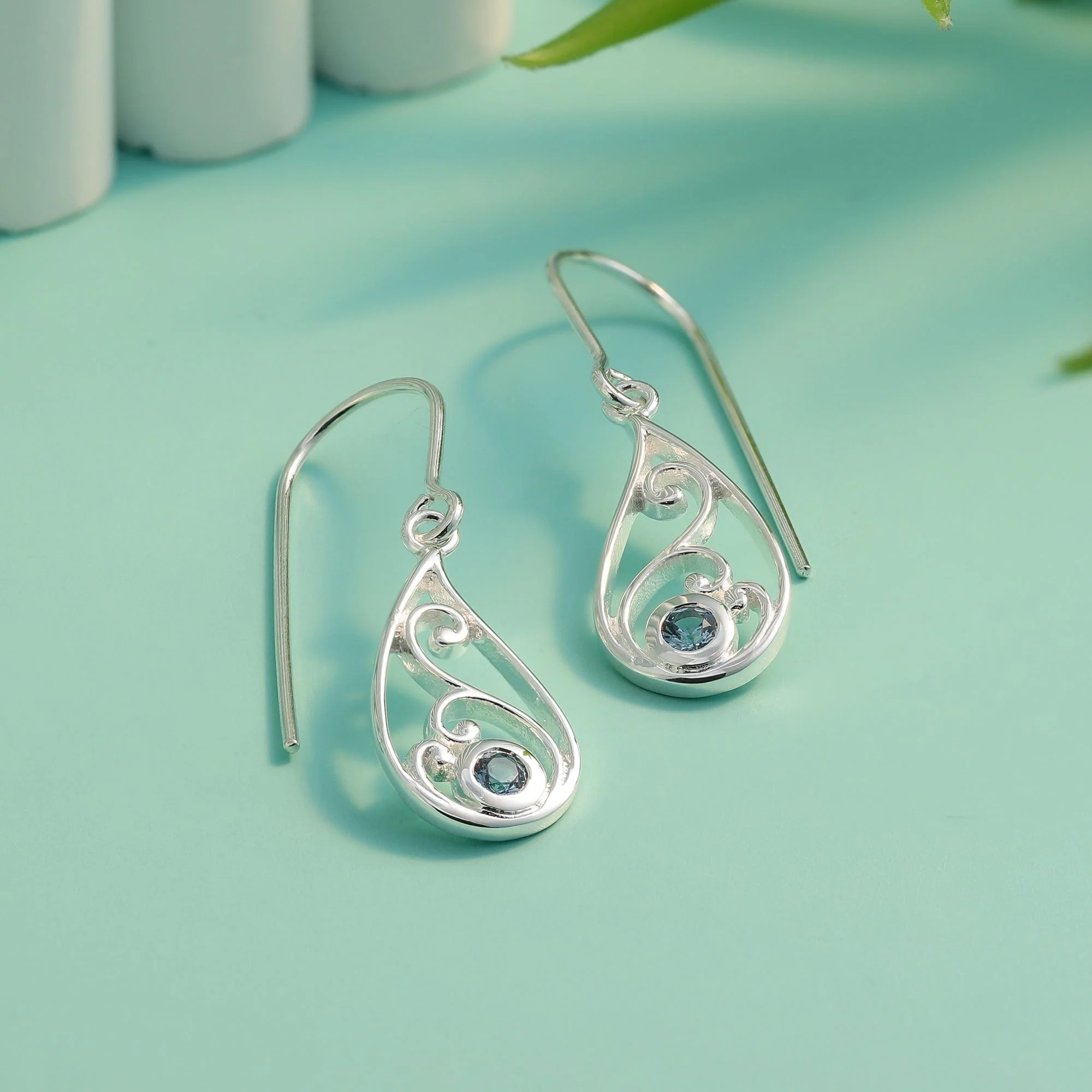 Teardrop Outline Gemstone Dangle Earring With Stone - Image 5