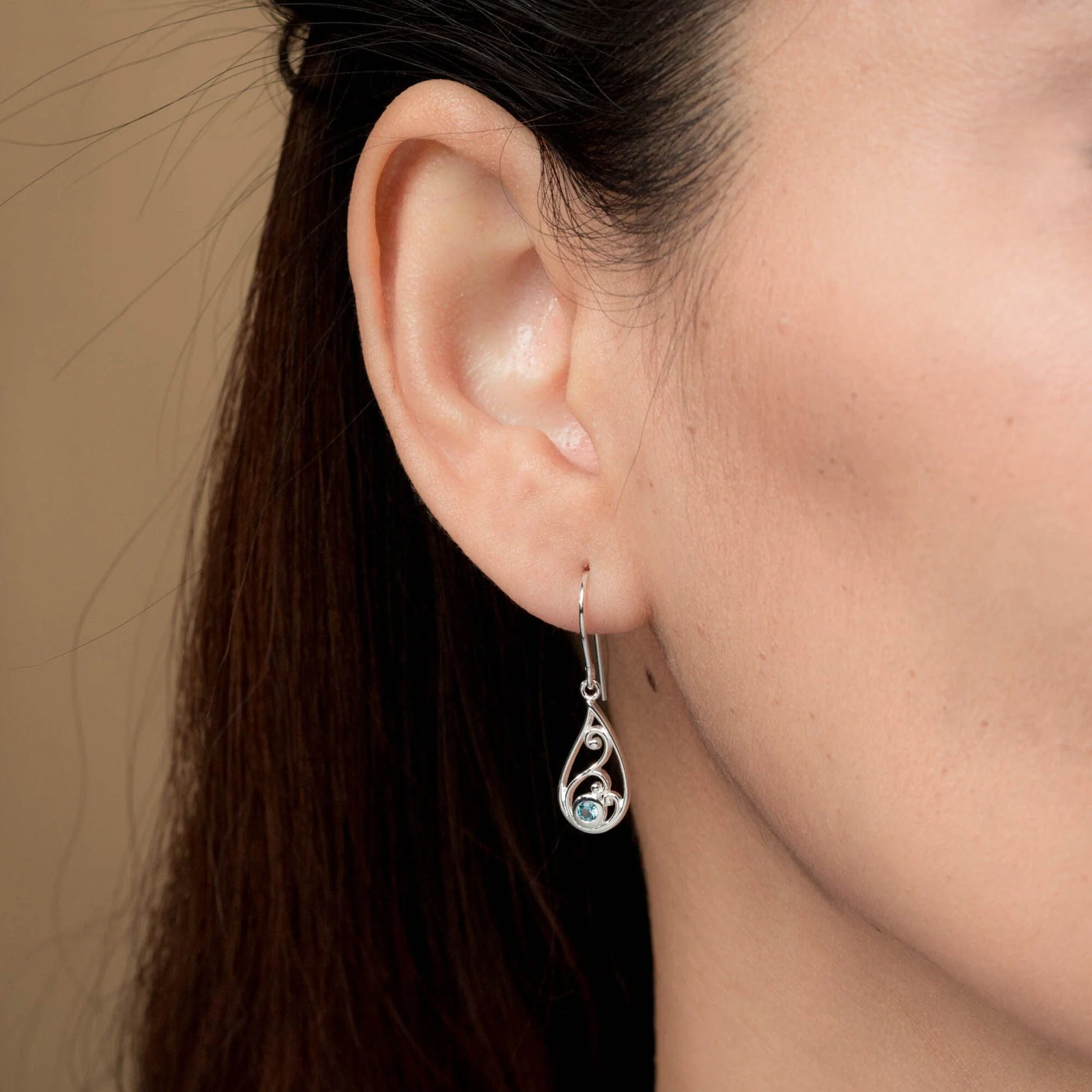 Teardrop Outline Gemstone Dangle Earring With Stone - Image 6