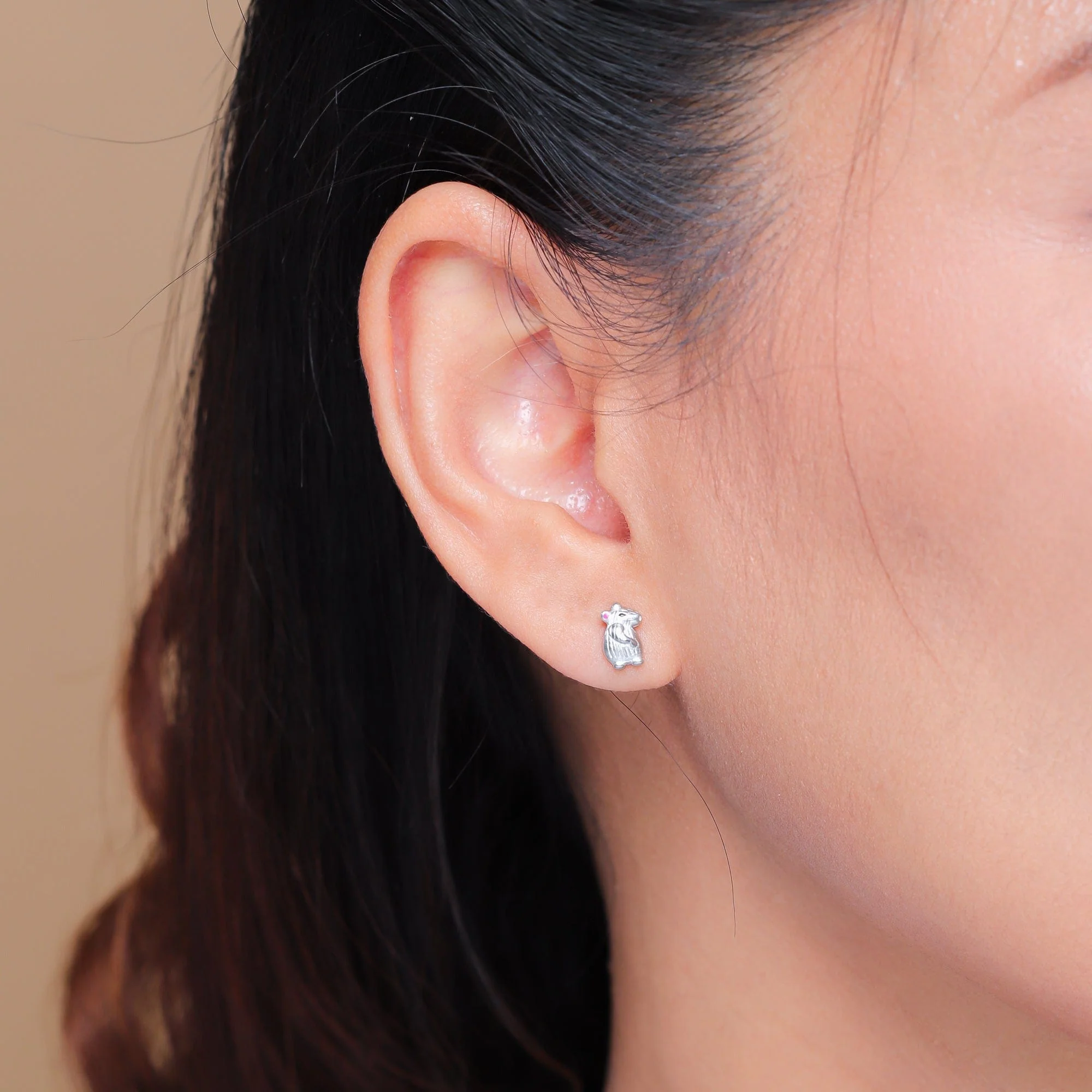 Textured Mouse Earring Studs - Image 2