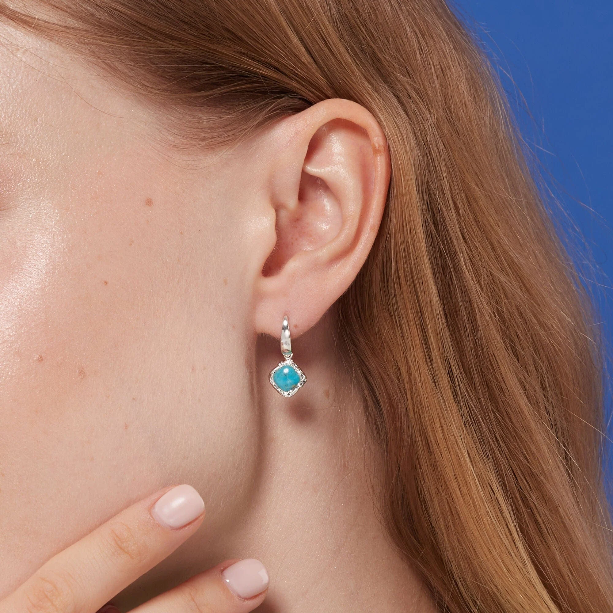 Textured Open Drop Earrings with Turquoise - Image 2