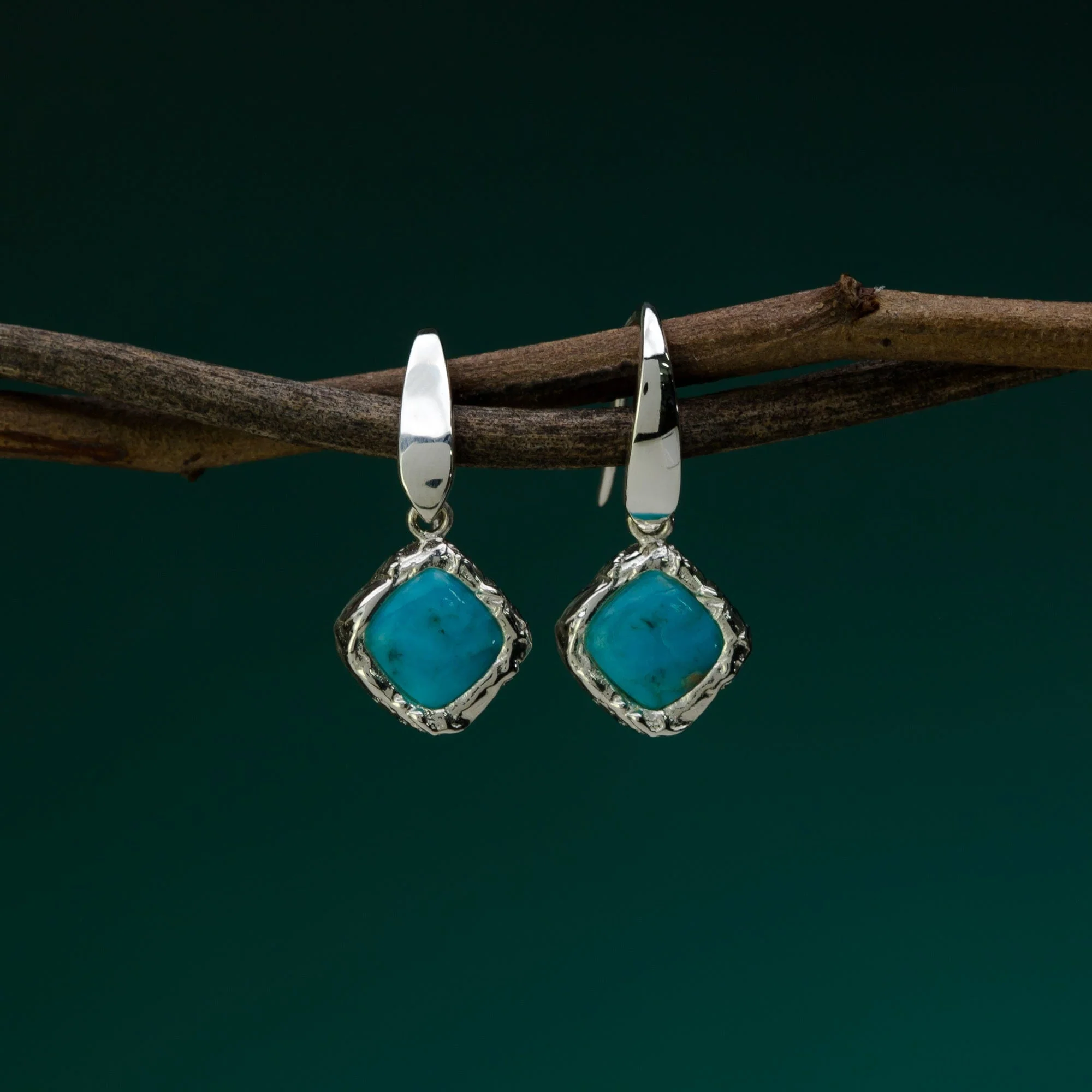Textured Open Drop Earrings with Turquoise - Image 3