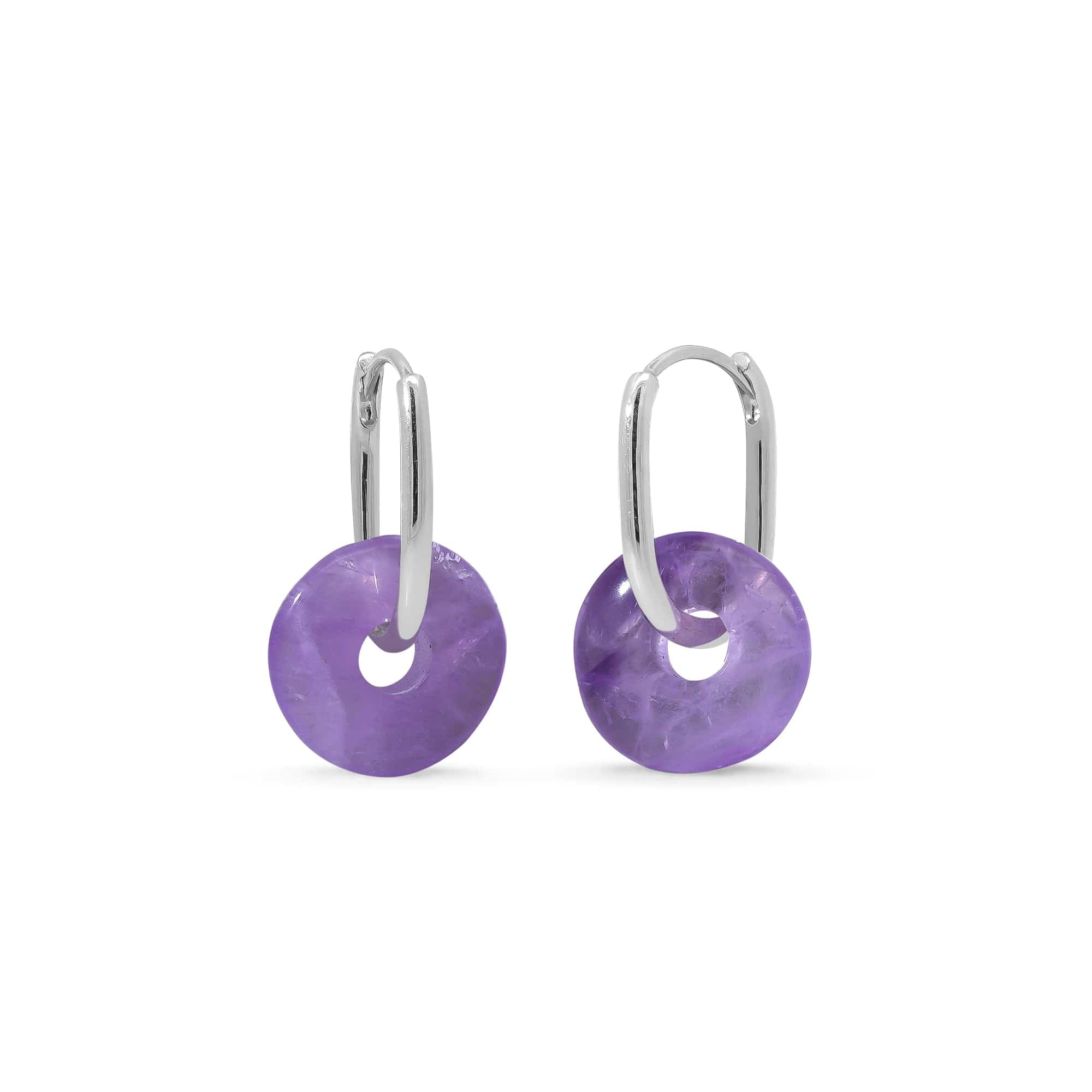 Treasured Bi Disc Oval Huggies with Amethyst