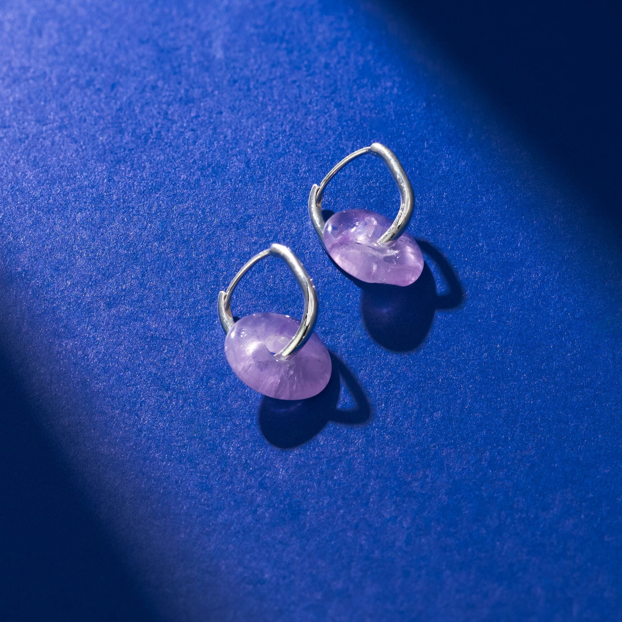 Treasured Bi Disc Oval Huggies with Amethyst - Image 3
