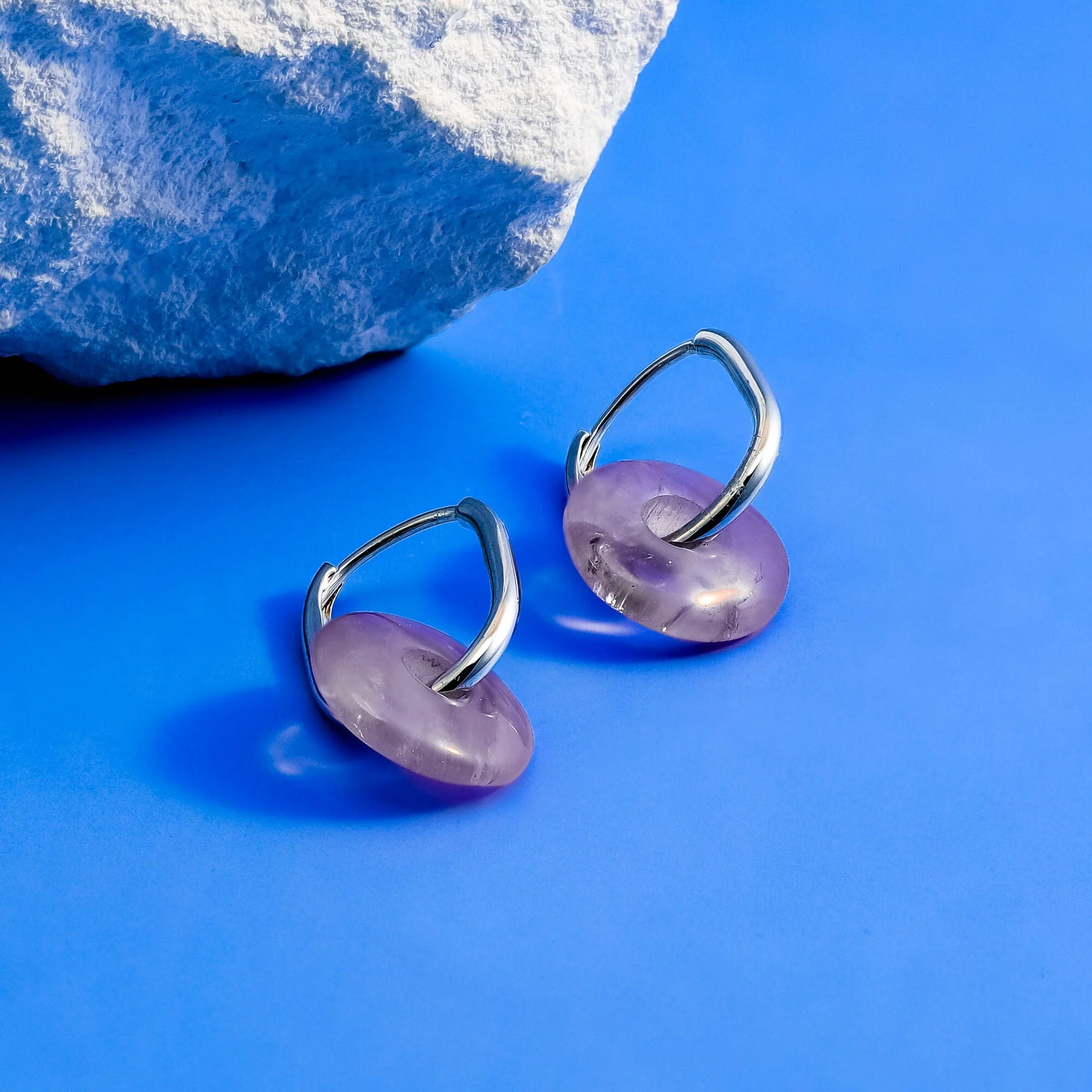Treasured Bi Disc Oval Huggies with Amethyst - Image 4