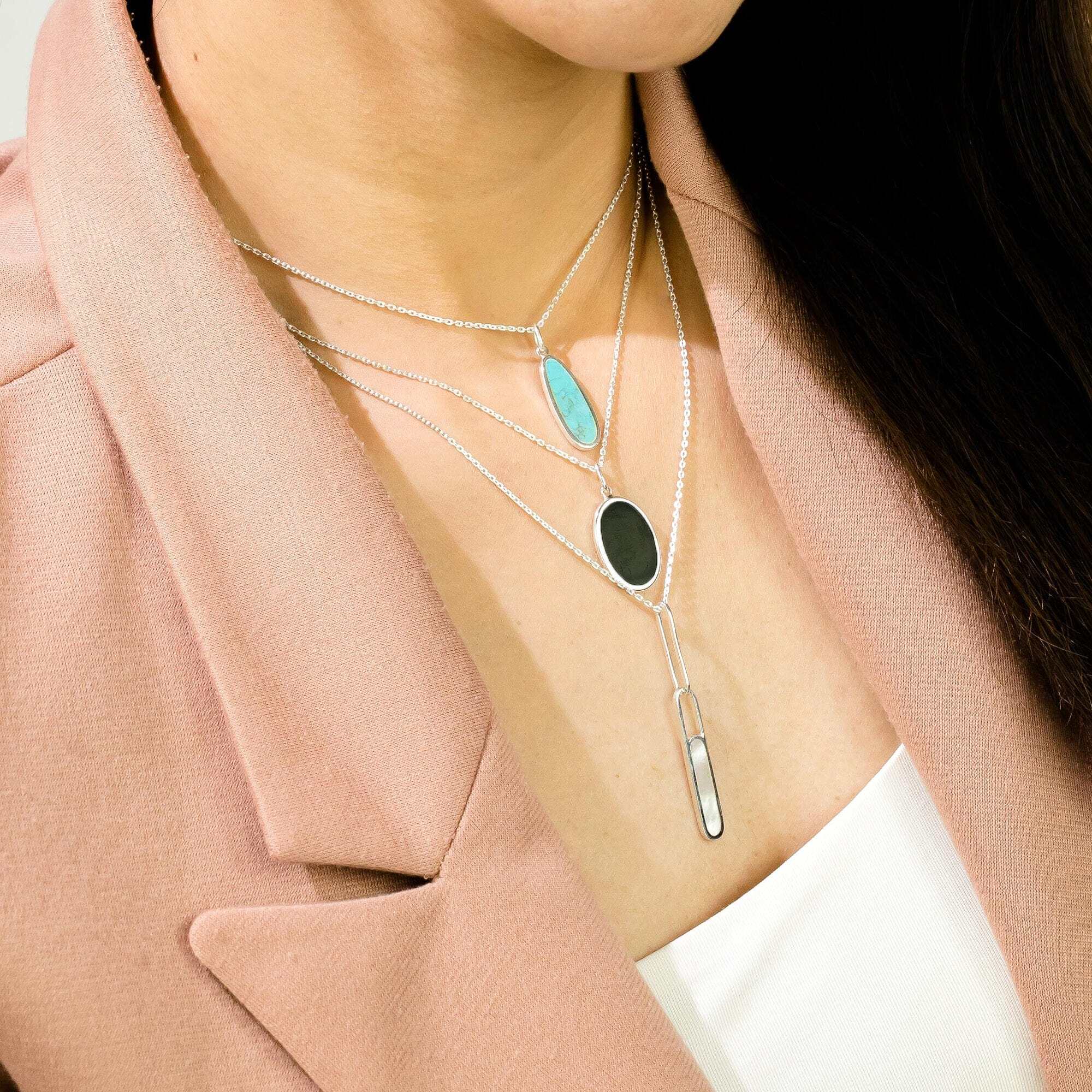 Alina Drop Bezel Necklace with Stone - Image 5