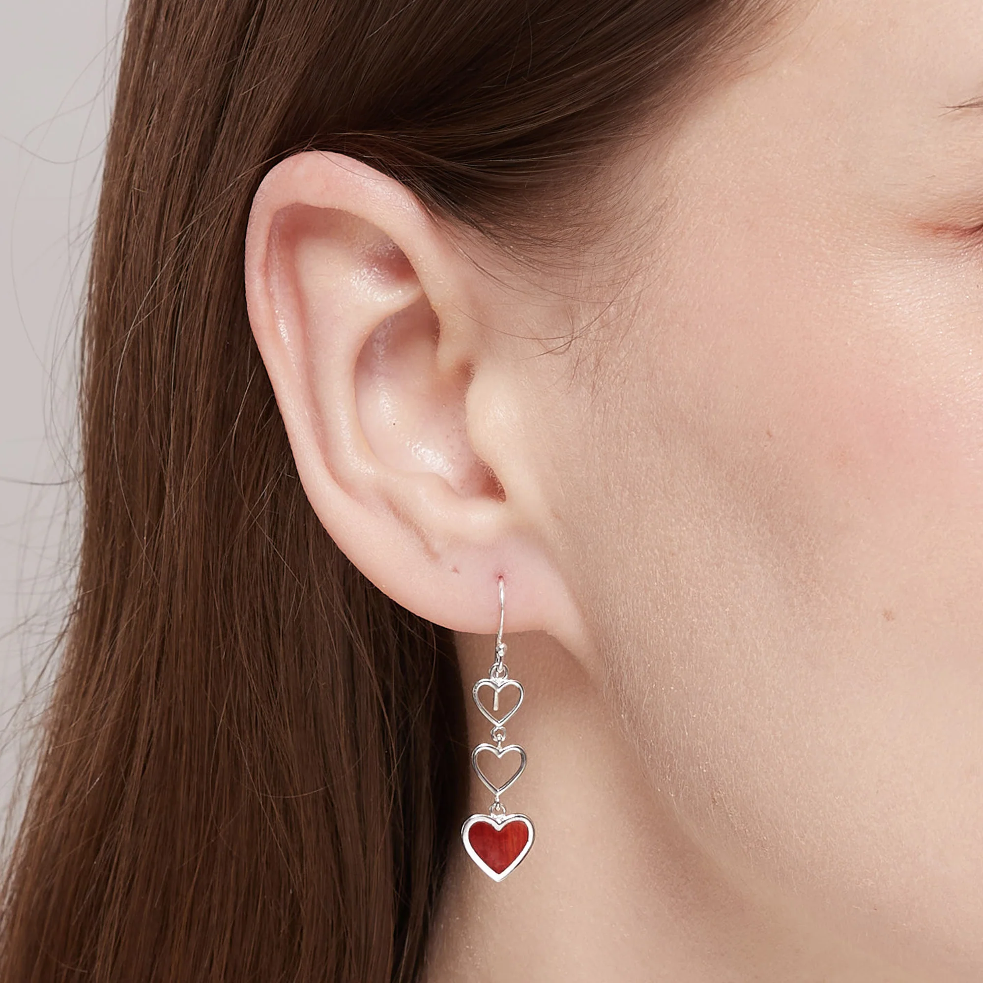 Triple Heart Dangle Earrings with Stone - Image 3