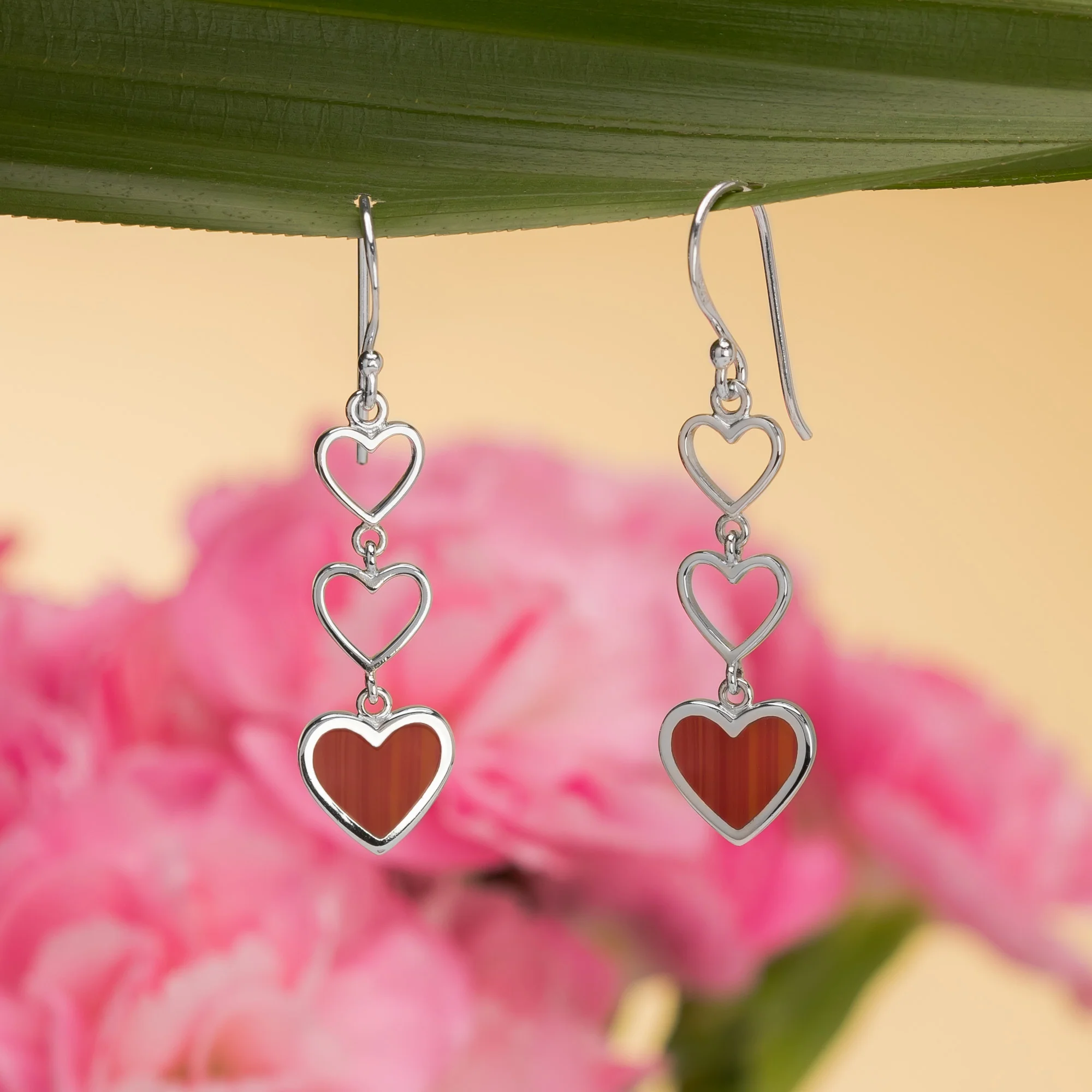 Triple Heart Dangle Earrings with Stone - Image 4