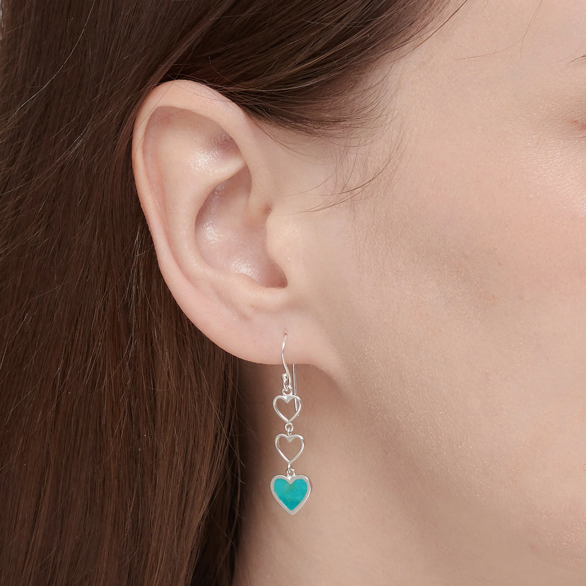 Triple Heart Dangle Earrings with Stone - Image 5