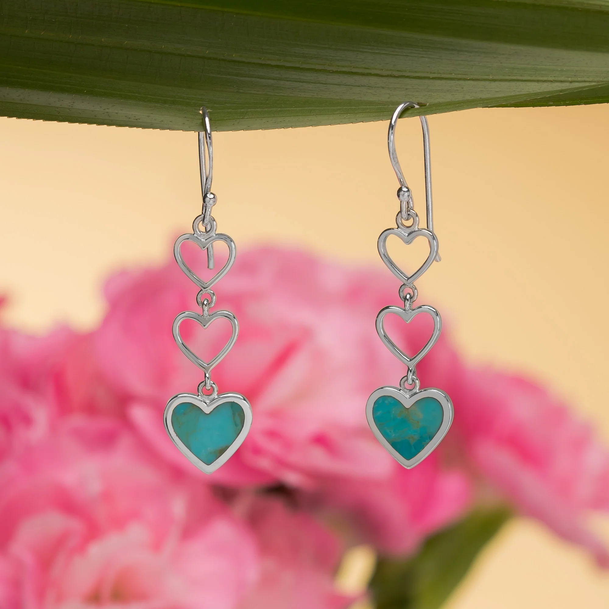 Triple Heart Dangle Earrings with Stone - Image 6