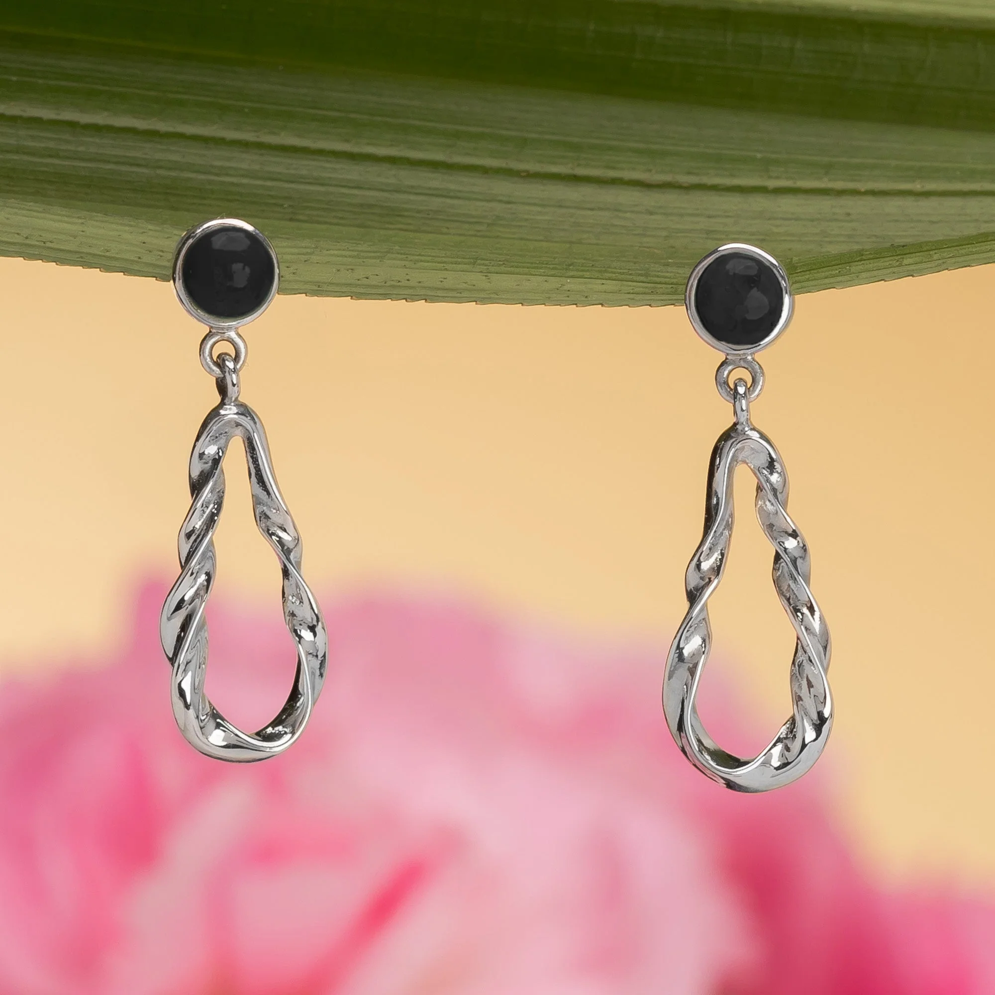 Twisted Teardrop Earrings with Stone - Image 4