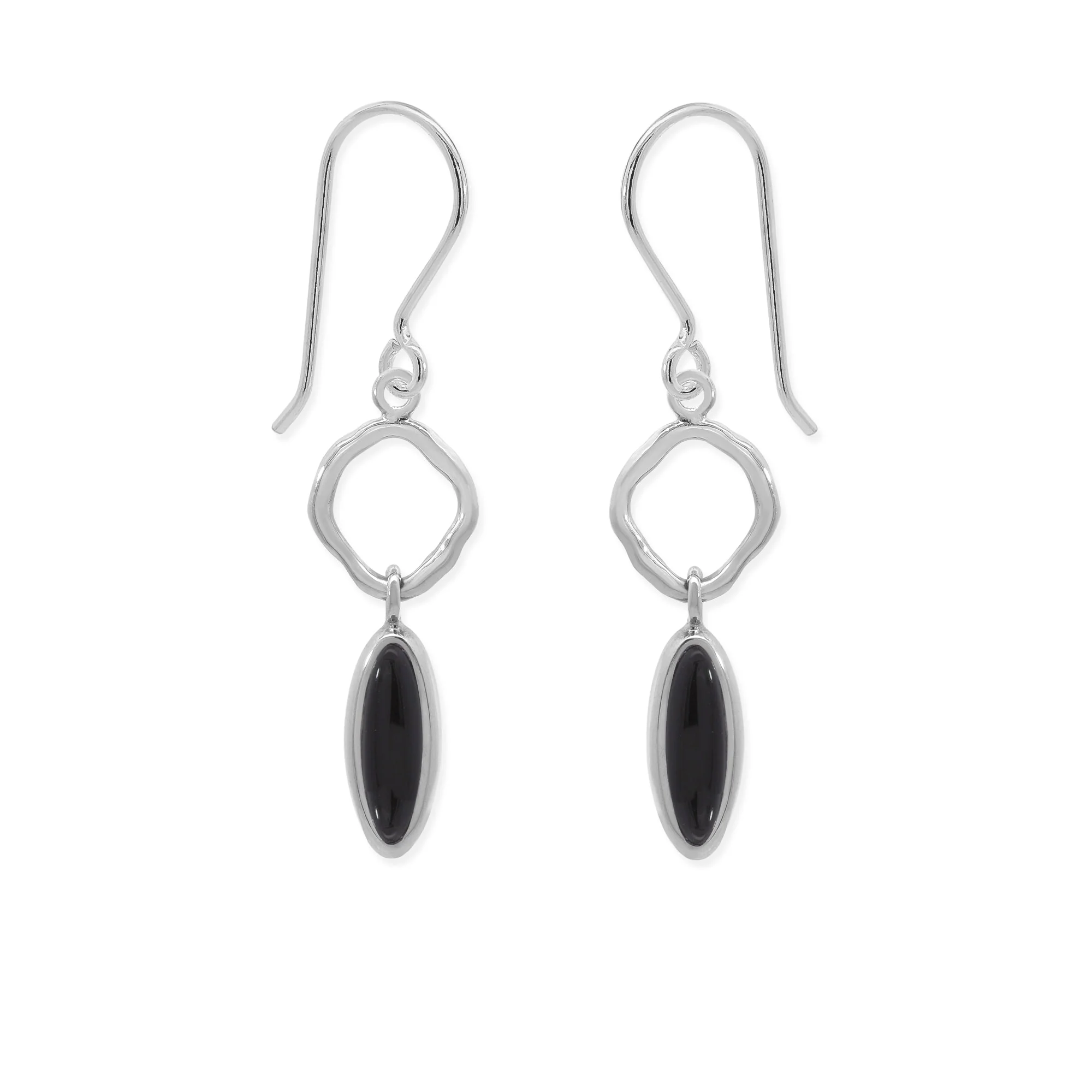 Wavy Link Oval Dangle Earrings with Stone