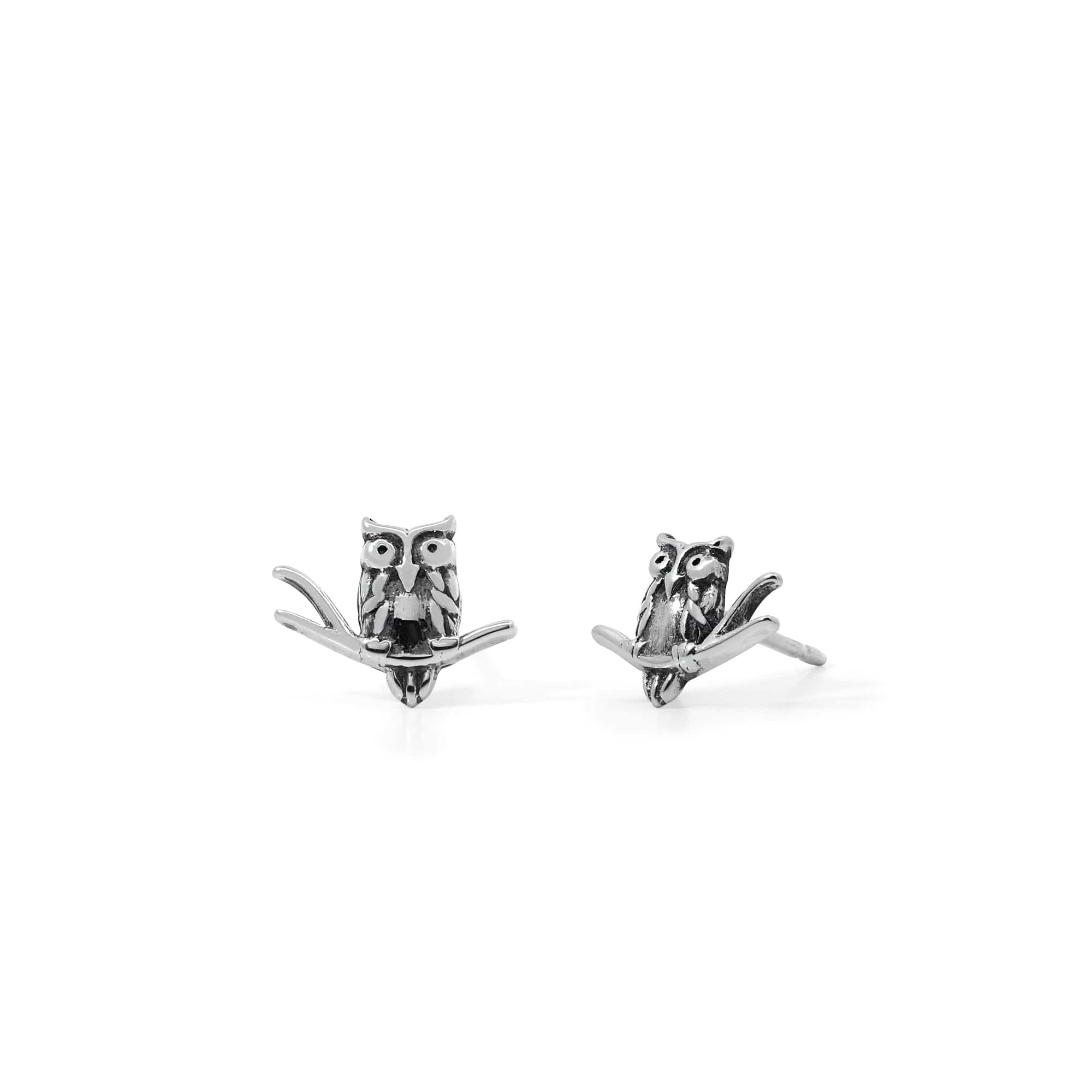 Wise Owl on a Branch Earring Studs