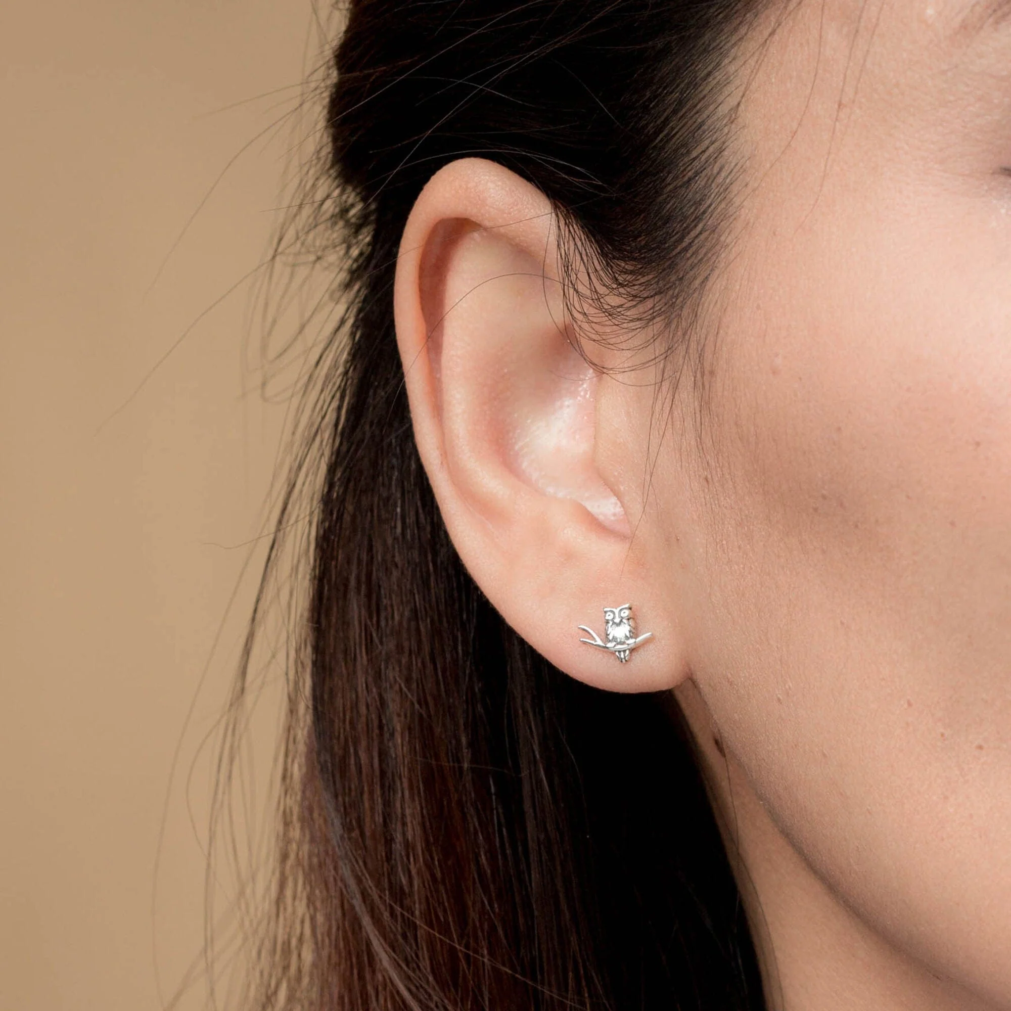 Wise Owl on a Branch Earring Studs - Image 2