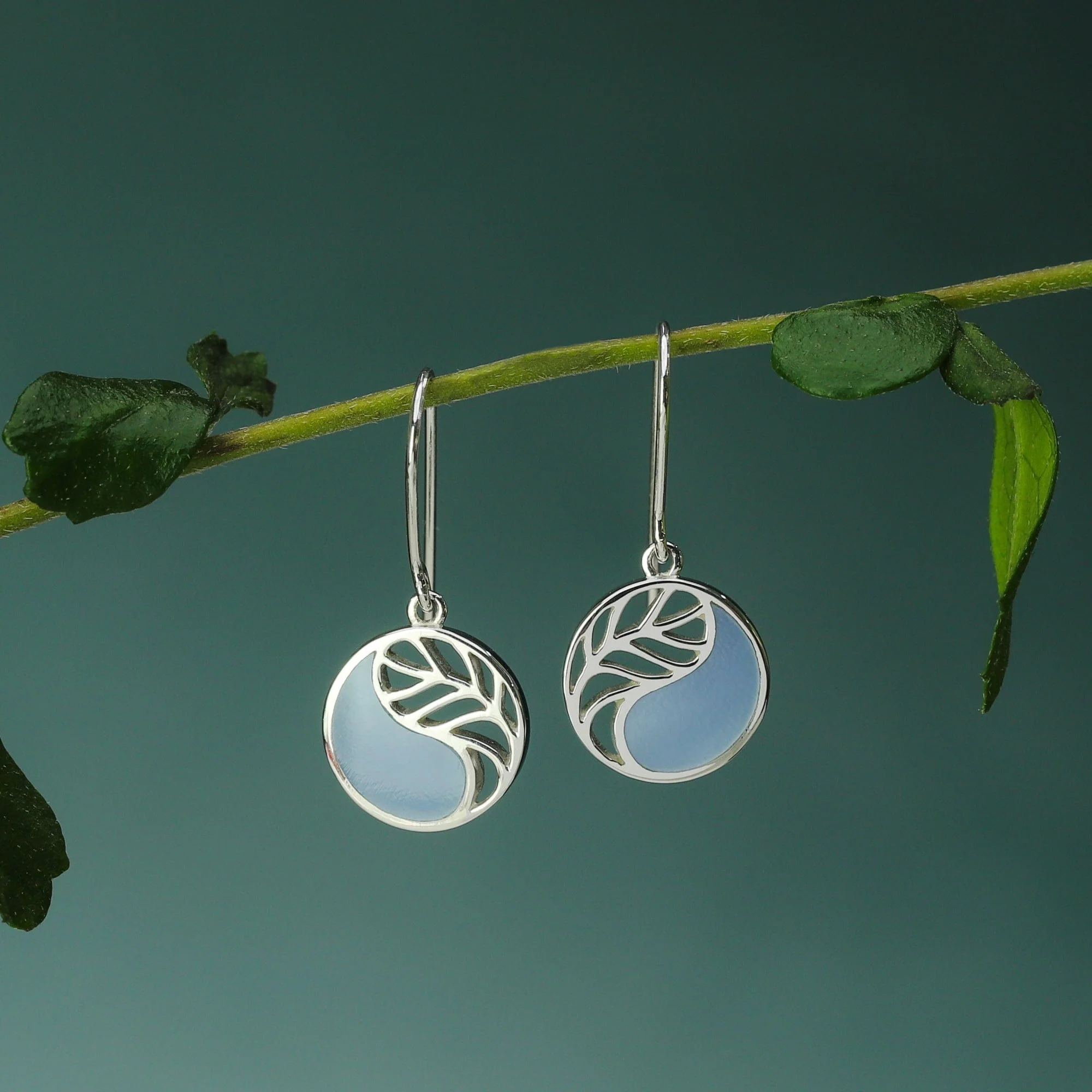 Yin Yang Leaf Earrings With Stone - Image 3