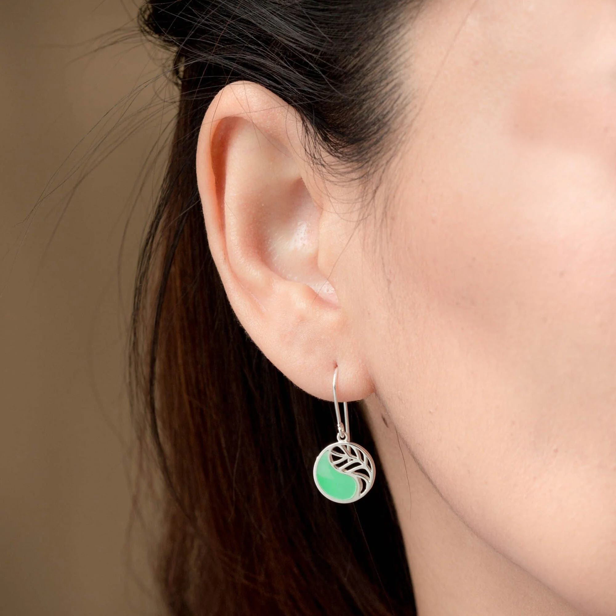 Yin Yang Leaf Earrings With Stone - Image 5