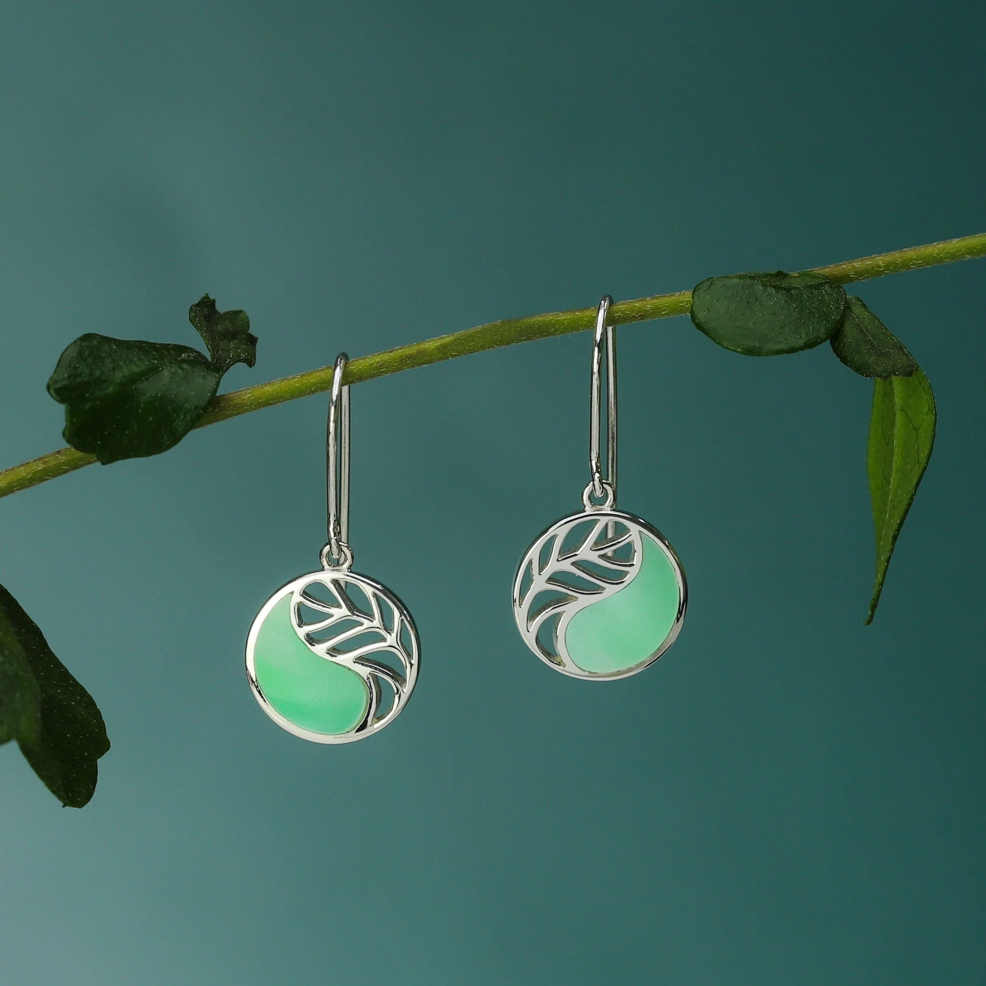 Yin Yang Leaf Earrings With Stone - Image 6