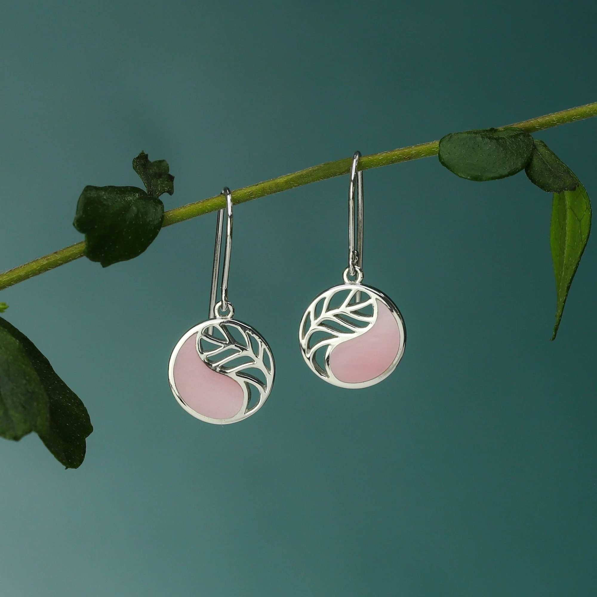 Yin Yang Leaf Earrings With Stone - Image 9